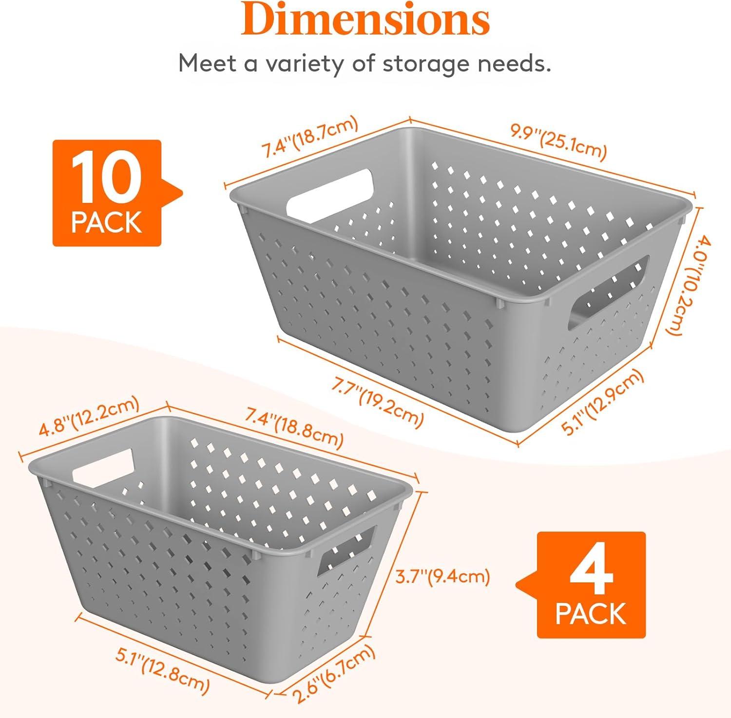 imageLifewit Plastic Storage Basket 7 Pack Stackable Storage Bins for Organizing Multi Size Open Containers for Shelving Pantry Office and Cabinet 5 Large and 2 Small Size BlackGray