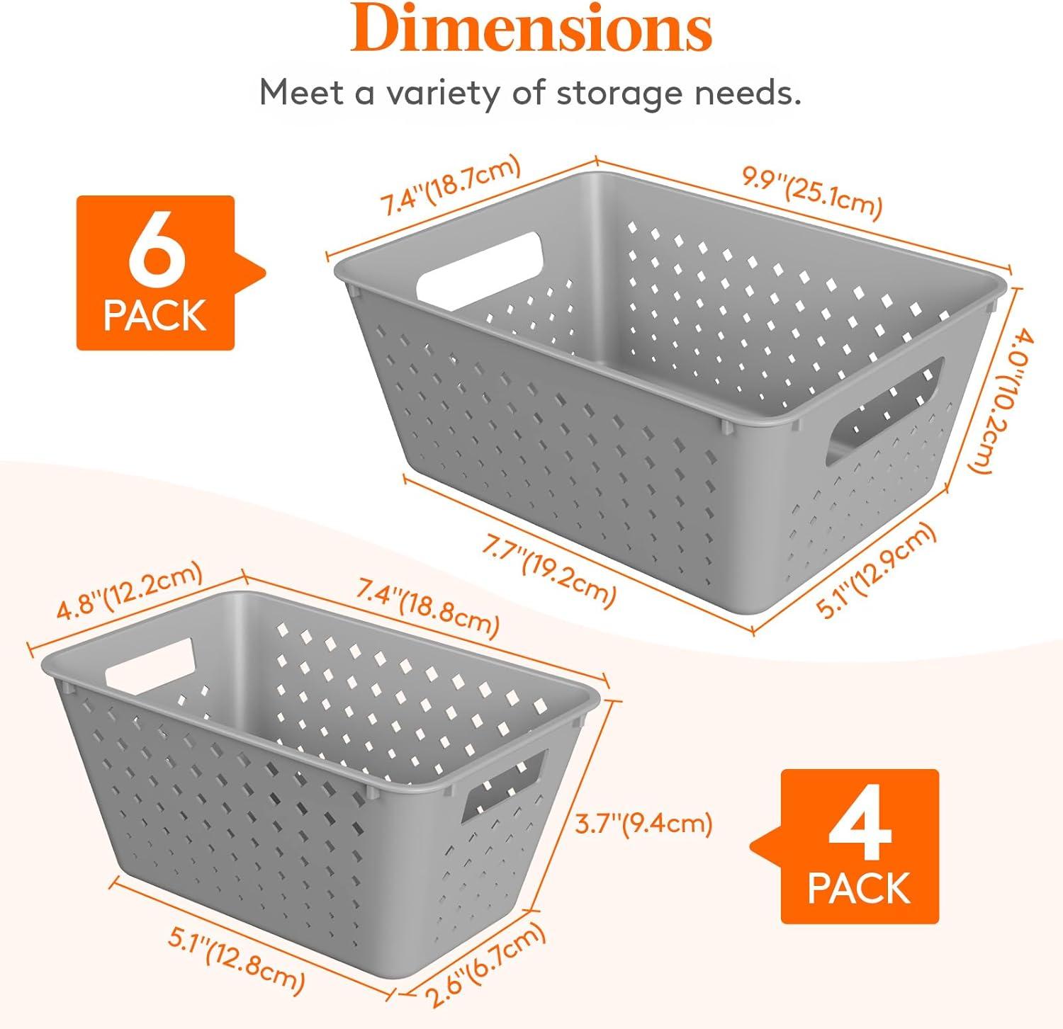 imageLifewit Plastic Storage Basket 7 Pack Stackable Storage Bins for Organizing Multi Size Open Containers for Shelving Pantry Office and Cabinet 5 Large and 2 Small Size BlackGray