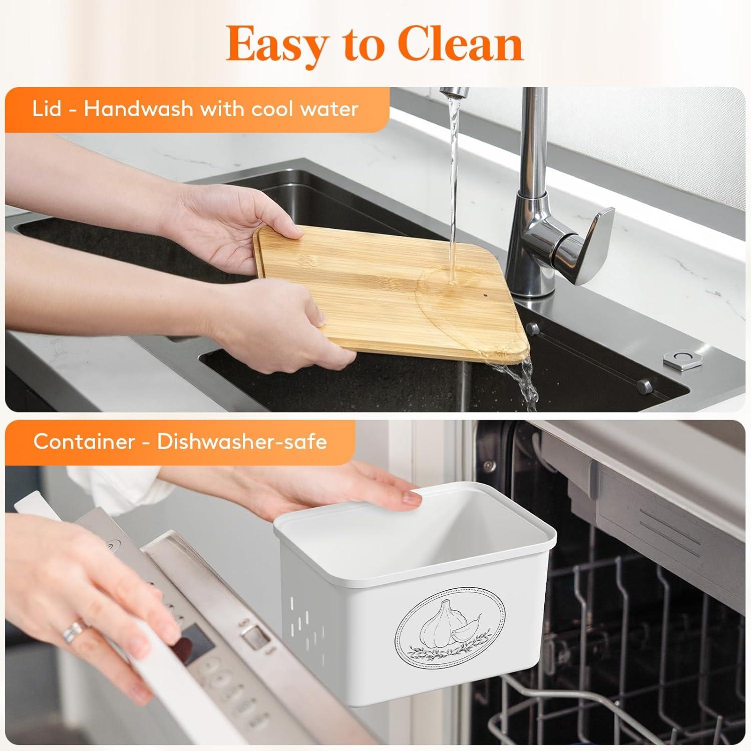 imageLifewit Potato Onion and Garlic Storage Bin Stackable Vegetable Storage Tins with Aerating Holes and Lid Plastic Canister Keeper for Pantry Kitchen Countertop Set of 3 10L WhiteWhite