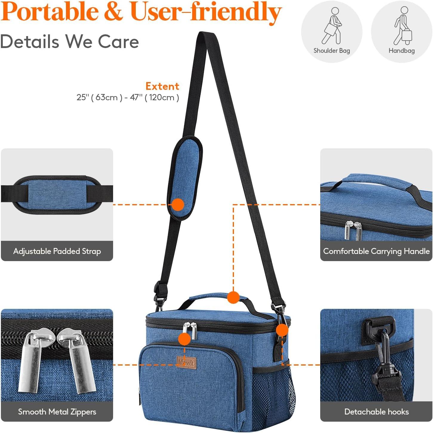 imageLifewit Reusable Insulated Lunch Bag for Men Lunch Box Women Portable Cooler Freezable Soft Lunchbox Leakproof with Adjustable Shoulder Strap for Adult for Work Picnic or Travel Black 9LDark Blue