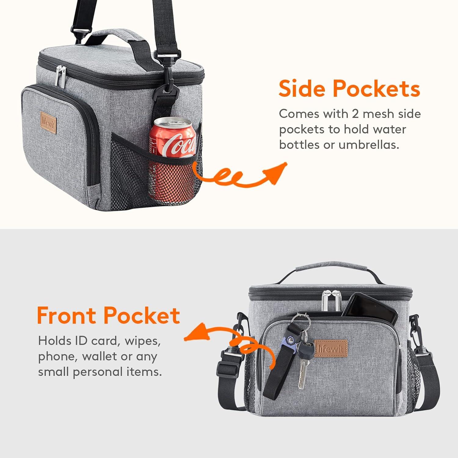 imageLifewit Reusable Insulated Lunch Bag for Men Lunch Box Women Portable Cooler Freezable Soft Lunchbox Leakproof with Adjustable Shoulder Strap for Adult for Work Picnic or Travel Black 9LGray