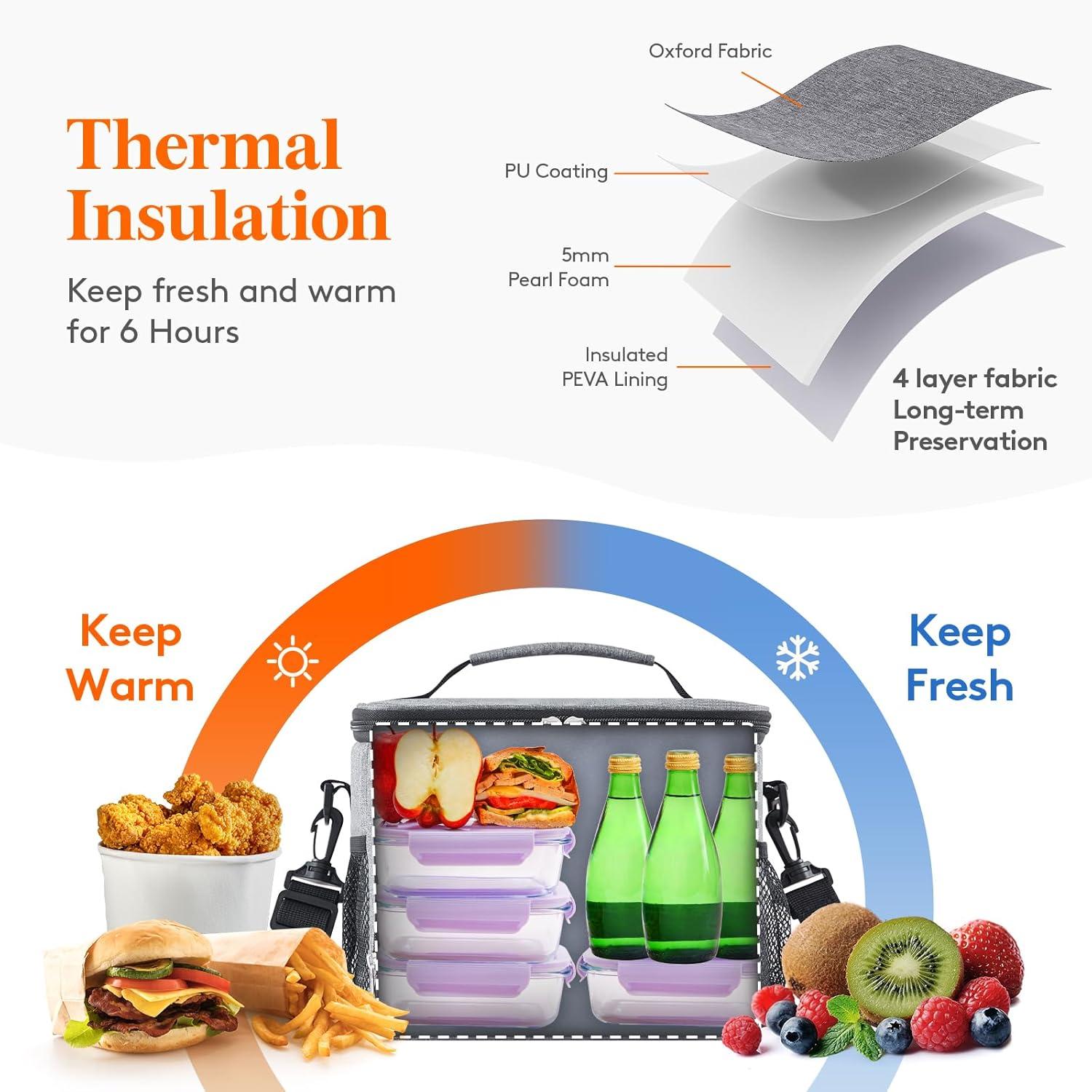 imageLifewit Reusable Insulated Lunch Bag for Men Lunch Box Women Portable Cooler Freezable Soft Lunchbox Leakproof with Adjustable Shoulder Strap for Adult for Work Picnic or Travel Black 9LGray