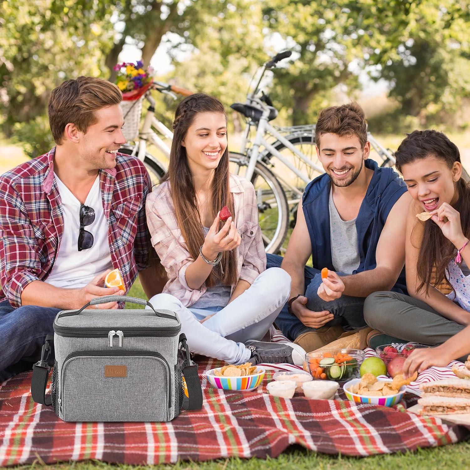 imageLifewit Reusable Insulated Lunch Bag for Men Lunch Box Women Portable Cooler Freezable Soft Lunchbox Leakproof with Adjustable Shoulder Strap for Adult for Work Picnic or Travel Black 9LGray