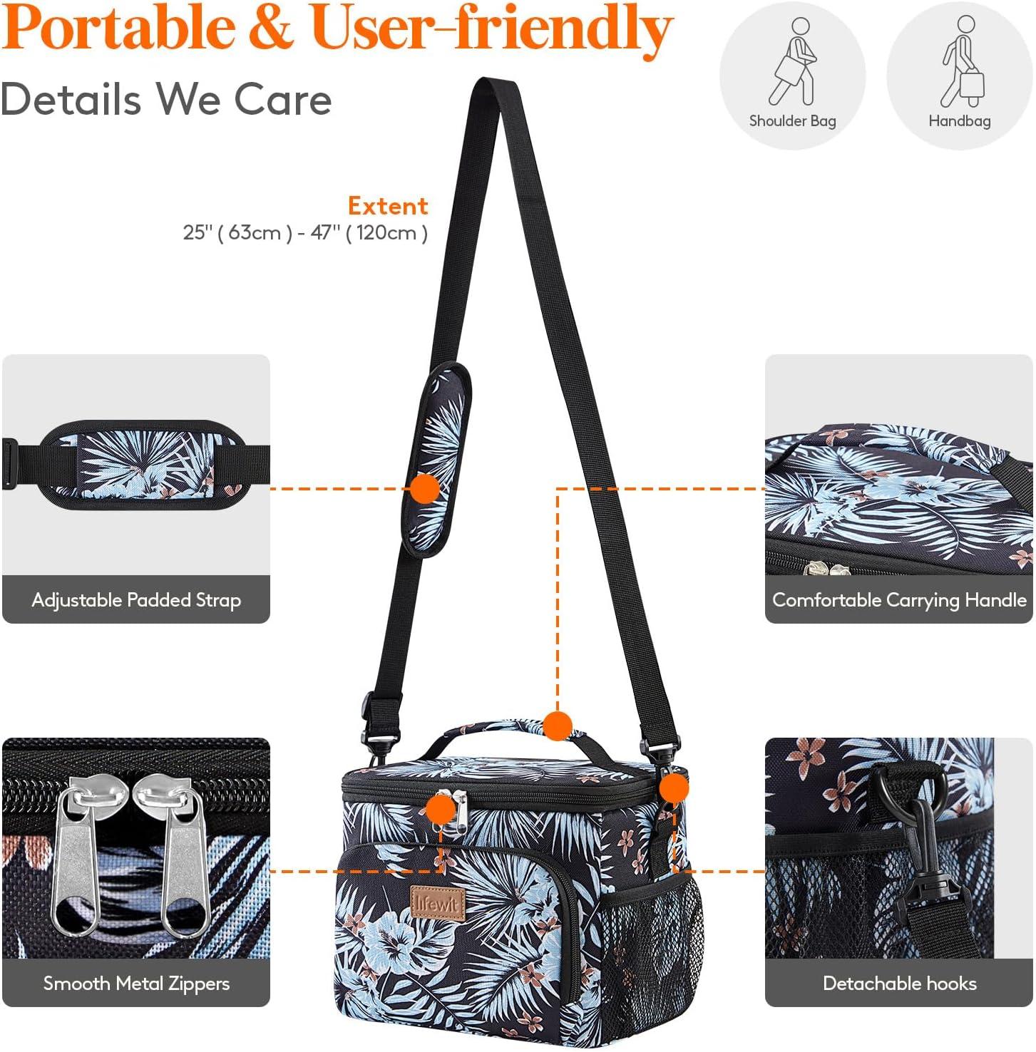 imageLifewit Reusable Insulated Lunch Bag for Men Lunch Box Women Portable Cooler Freezable Soft Lunchbox Leakproof with Adjustable Shoulder Strap for Adult for Work Picnic or Travel Black 9LFlower