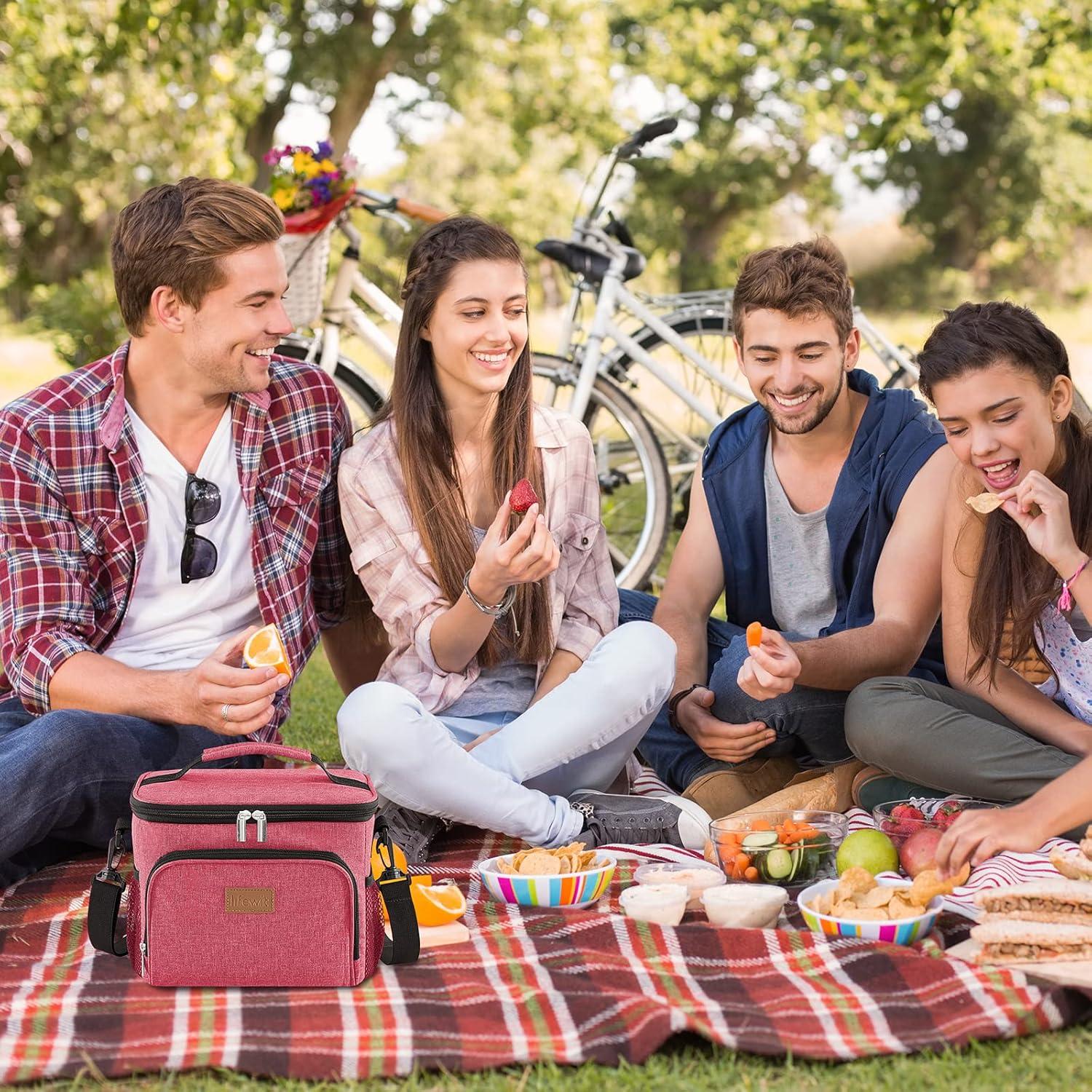 imageLifewit Reusable Insulated Lunch Bag for Men Lunch Box Women Portable Cooler Freezable Soft Lunchbox Leakproof with Adjustable Shoulder Strap for Adult for Work Picnic or Travel Black 9LPink