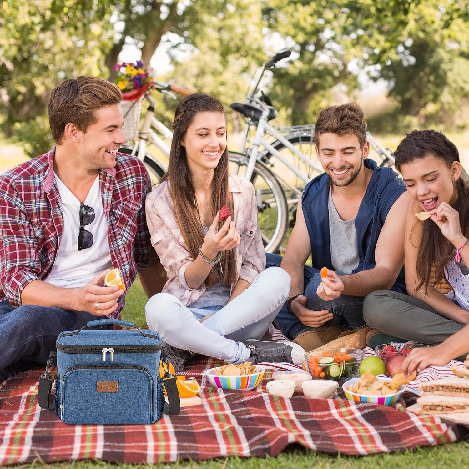 imageLifewit Reusable Insulated Lunch Bag for Men Lunch Box Women Portable Cooler Freezable Soft Lunchbox Leakproof with Adjustable Shoulder Strap for Adult for Work Picnic or Travel Black 9LDark Blue