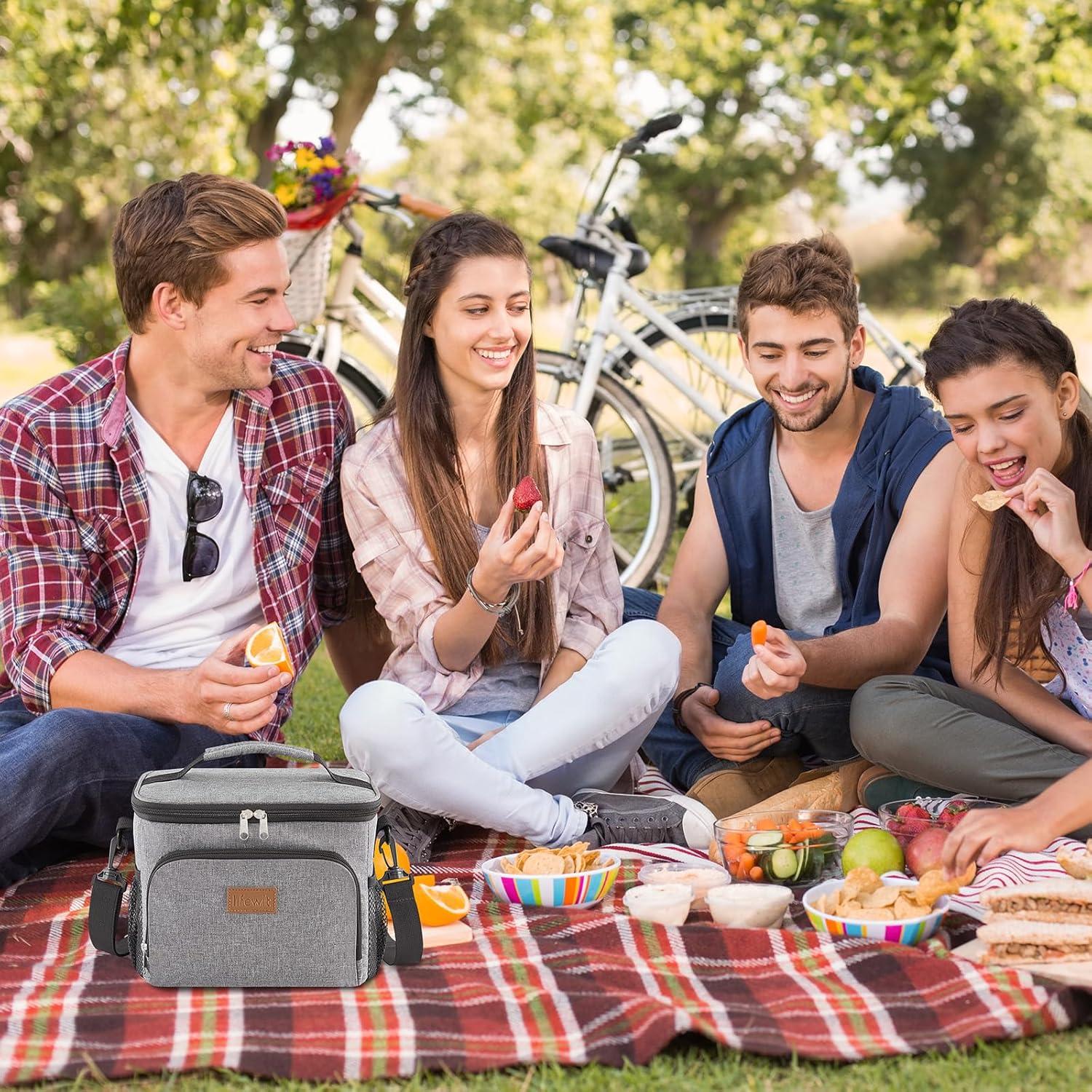 imageLifewit Reusable Insulated Lunch Bag for Men Lunch Box Women Portable Cooler Freezable Soft Lunchbox Leakproof with Adjustable Shoulder Strap for Adult for Work Picnic or Travel Black 9LGray