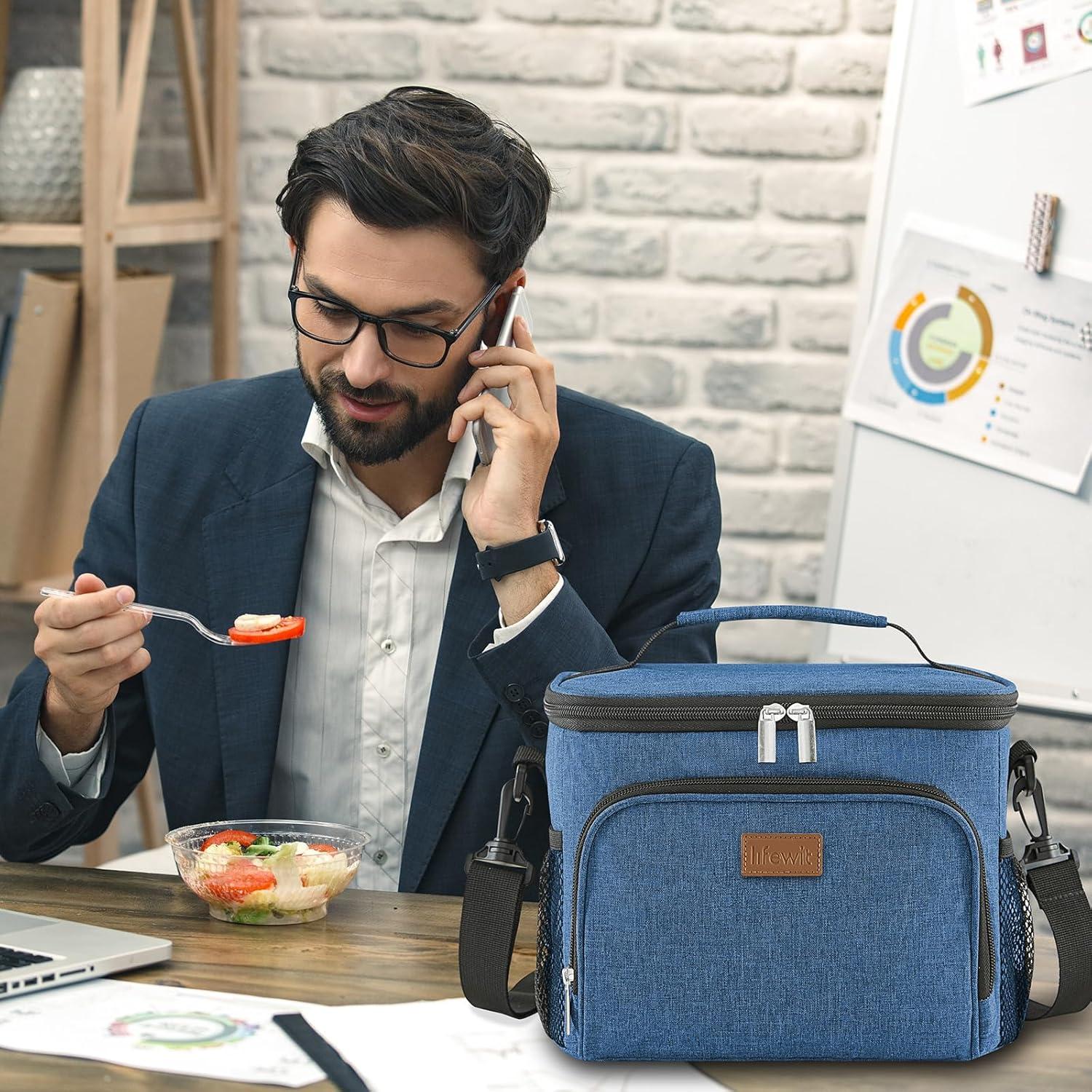 imageLifewit Reusable Insulated Lunch Bag for Men Lunch Box Women Portable Cooler Freezable Soft Lunchbox Leakproof with Adjustable Shoulder Strap for Adult for Work Picnic or Travel Black 9LDark Blue