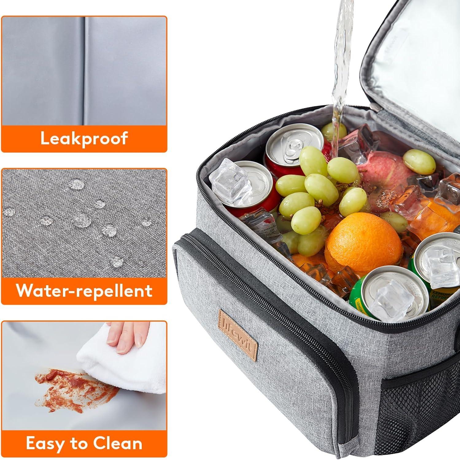 imageLifewit Reusable Insulated Lunch Bag for Men Lunch Box Women Portable Cooler Freezable Soft Lunchbox Leakproof with Adjustable Shoulder Strap for Adult for Work Picnic or Travel Black 9LGray