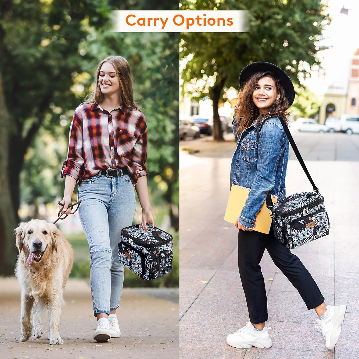 imageLifewit Reusable Insulated Lunch Bag for Men Lunch Box Women Portable Cooler Freezable Soft Lunchbox Leakproof with Adjustable Shoulder Strap for Adult for Work Picnic or Travel Black 9LFlower