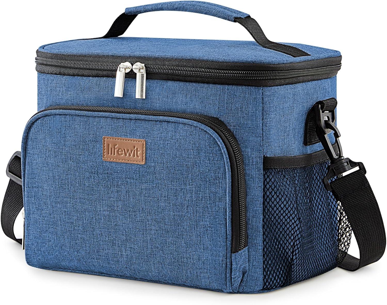 imageLifewit Reusable Insulated Lunch Bag for Men Lunch Box Women Portable Cooler Freezable Soft Lunchbox Leakproof with Adjustable Shoulder Strap for Adult for Work Picnic or Travel Black 9LDark Blue