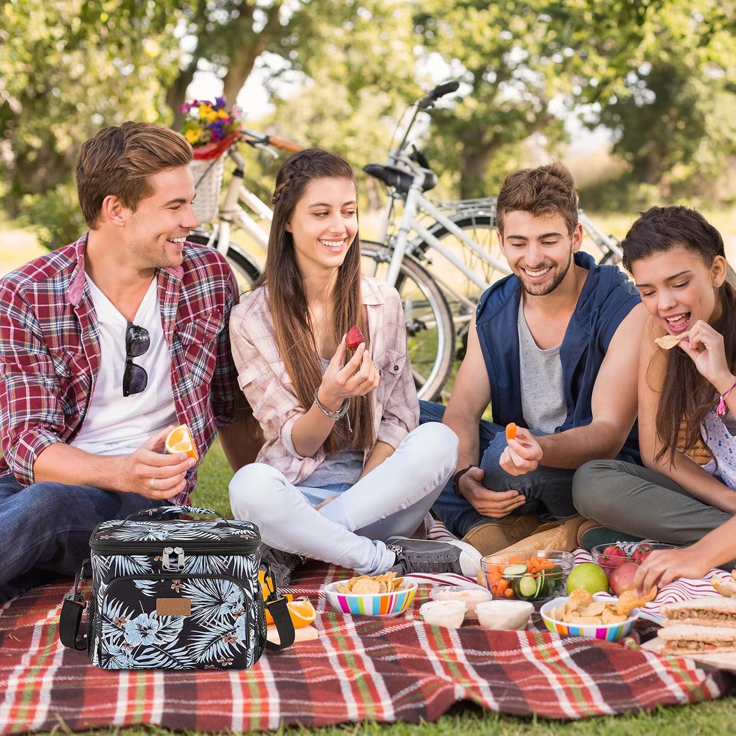 imageLifewit Reusable Insulated Lunch Bag for Men Lunch Box Women Portable Cooler Freezable Soft Lunchbox Leakproof with Adjustable Shoulder Strap for Adult for Work Picnic or Travel Black 9LFlower