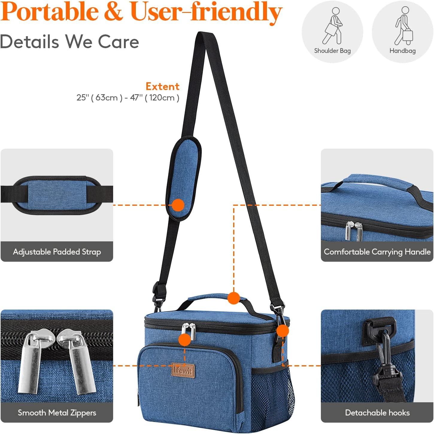 imageLifewit Reusable Insulated Lunch Bag for Men Lunch Box Women Portable Cooler Freezable Soft Lunchbox Leakproof with Adjustable Shoulder Strap for Adult for Work Picnic or Travel Black 9LDark Blue