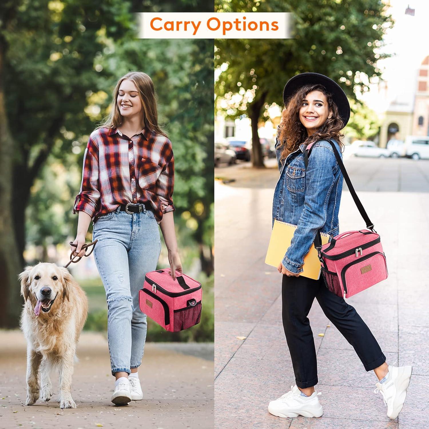 imageLifewit Reusable Insulated Lunch Bag for Men Lunch Box Women Portable Cooler Freezable Soft Lunchbox Leakproof with Adjustable Shoulder Strap for Adult for Work Picnic or Travel Black 9LPink