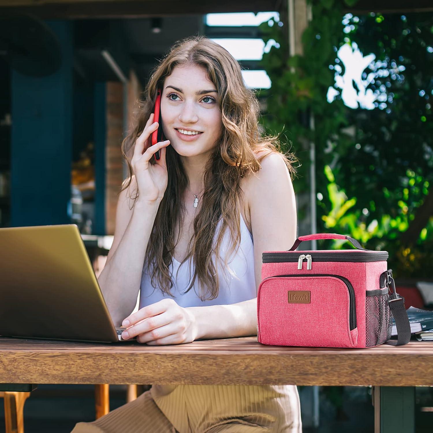 imageLifewit Reusable Insulated Lunch Bag for Men Lunch Box Women Portable Cooler Freezable Soft Lunchbox Leakproof with Adjustable Shoulder Strap for Adult for Work Picnic or Travel Black 9LPink
