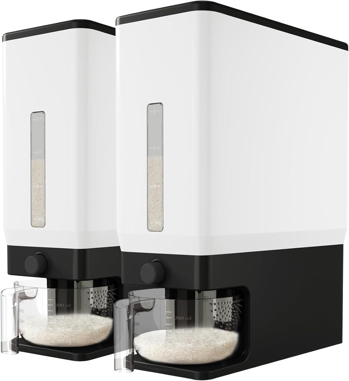 imageLifewit Rice Dispenser 25 Lbs113kg Rice Storage Container Sealed Moisture Proof with Measuring Cup for Kitchen Pantry Household BPAFree 1 PackBlack