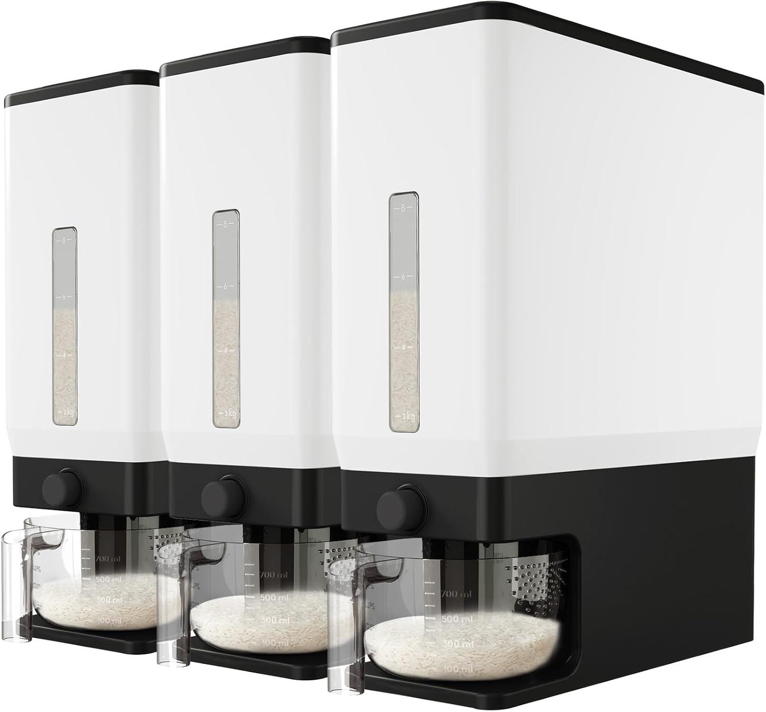 imageLifewit Rice Dispenser 25 Lbs113kg Rice Storage Container Sealed Moisture Proof with Measuring Cup for Kitchen Pantry Household BPAFree 1 PackBlack