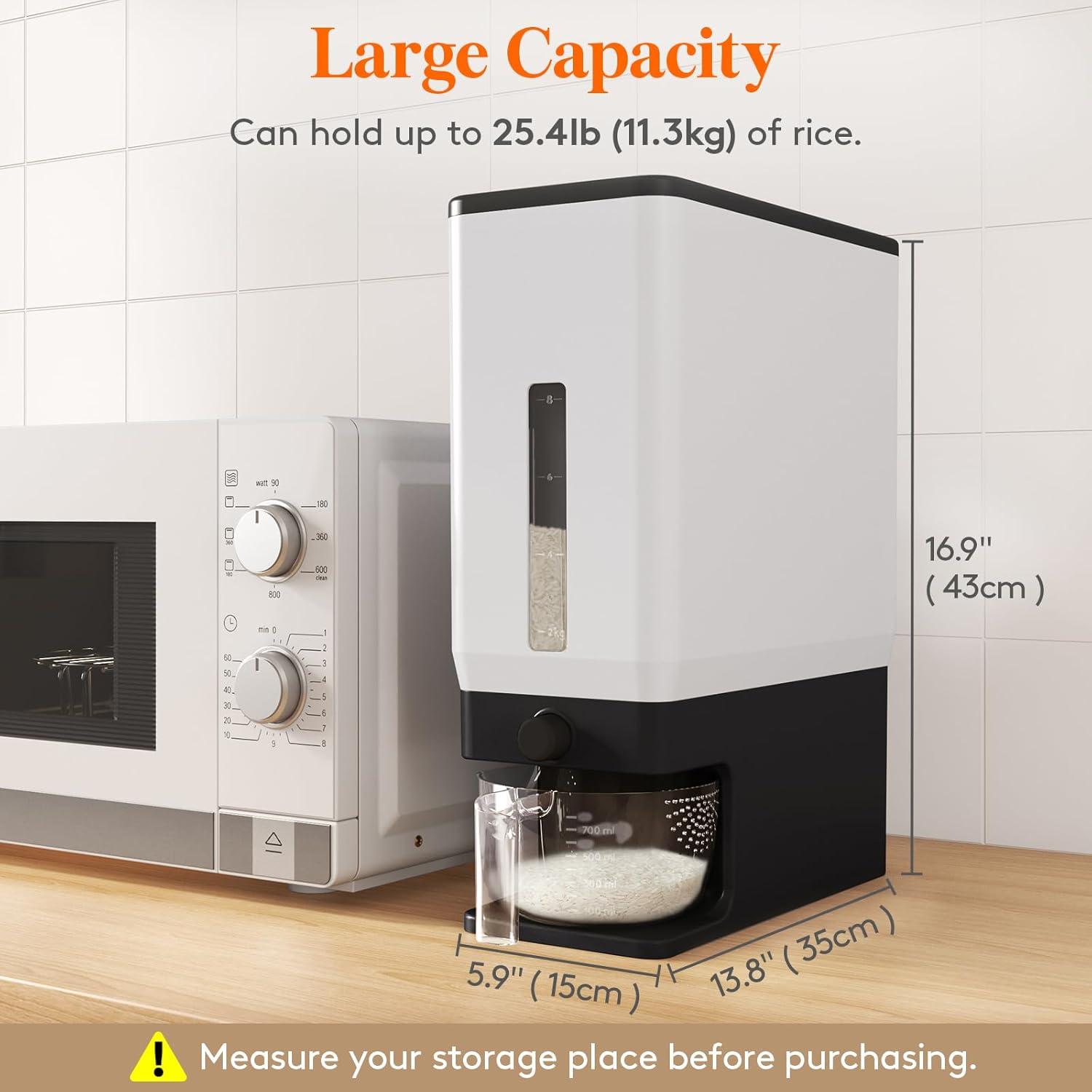 imageLifewit Rice Dispenser 25 Lbs113kg Rice Storage Container Sealed Moisture Proof with Measuring Cup for Kitchen Pantry Household BPAFree 1 PackBlack