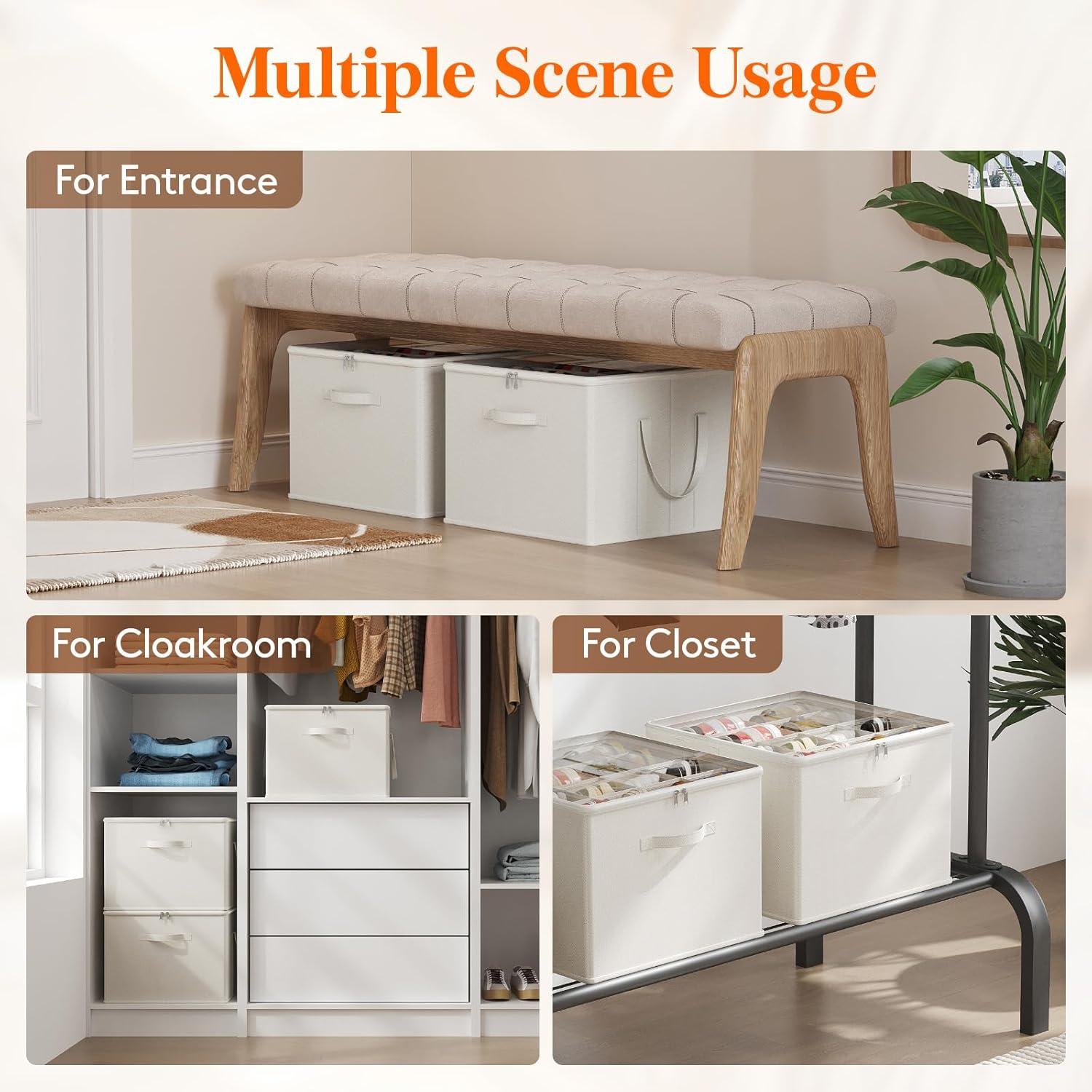 imageLifewit Shoe Storage Organizer for Closet Fits 1216 Pairs Fabric Large Shoe Box Storage Containers with Clear Cover Foldable Bins Fit for Boots Heels Sneakers 17quotL x 17quotW x 125quotH 2 Pack GrayWhite