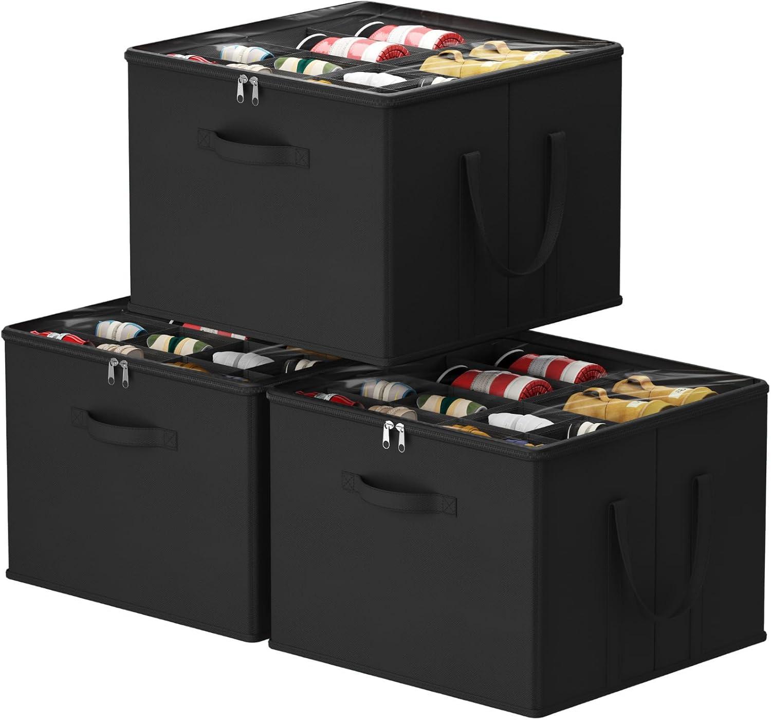 imageLifewit Shoe Storage Organizer for Closet Fits 1216 Pairs Fabric Large Shoe Box Storage Containers with Clear Cover Foldable Bins Fit for Boots Heels Sneakers 17quotL x 17quotW x 125quotH 2 Pack GrayBlack