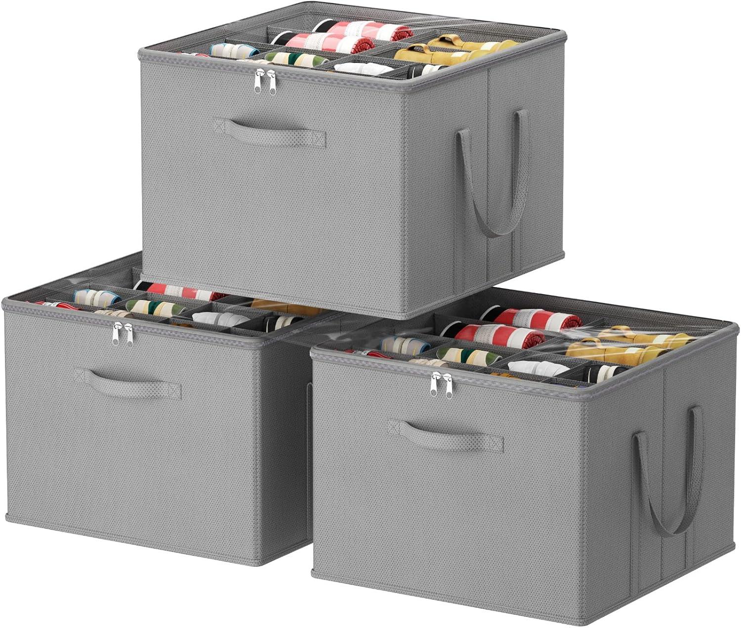 imageLifewit Shoe Storage Organizer for Closet Fits 1216 Pairs Fabric Large Shoe Box Storage Containers with Clear Cover Foldable Bins Fit for Boots Heels Sneakers 17quotL x 17quotW x 125quotH 2 Pack GrayLight Gray