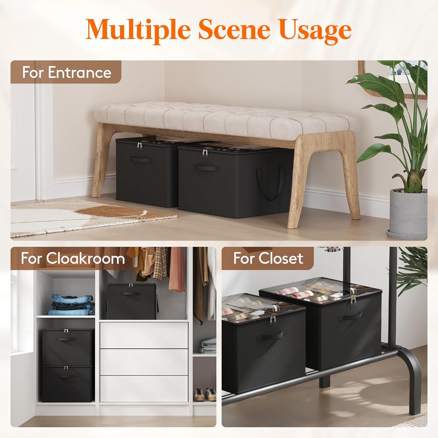 imageLifewit Shoe Storage Organizer for Closet Fits 1216 Pairs Fabric Large Shoe Box Storage Containers with Clear Cover Foldable Bins Fit for Boots Heels Sneakers 17quotL x 17quotW x 125quotH 2 Pack GrayBlack