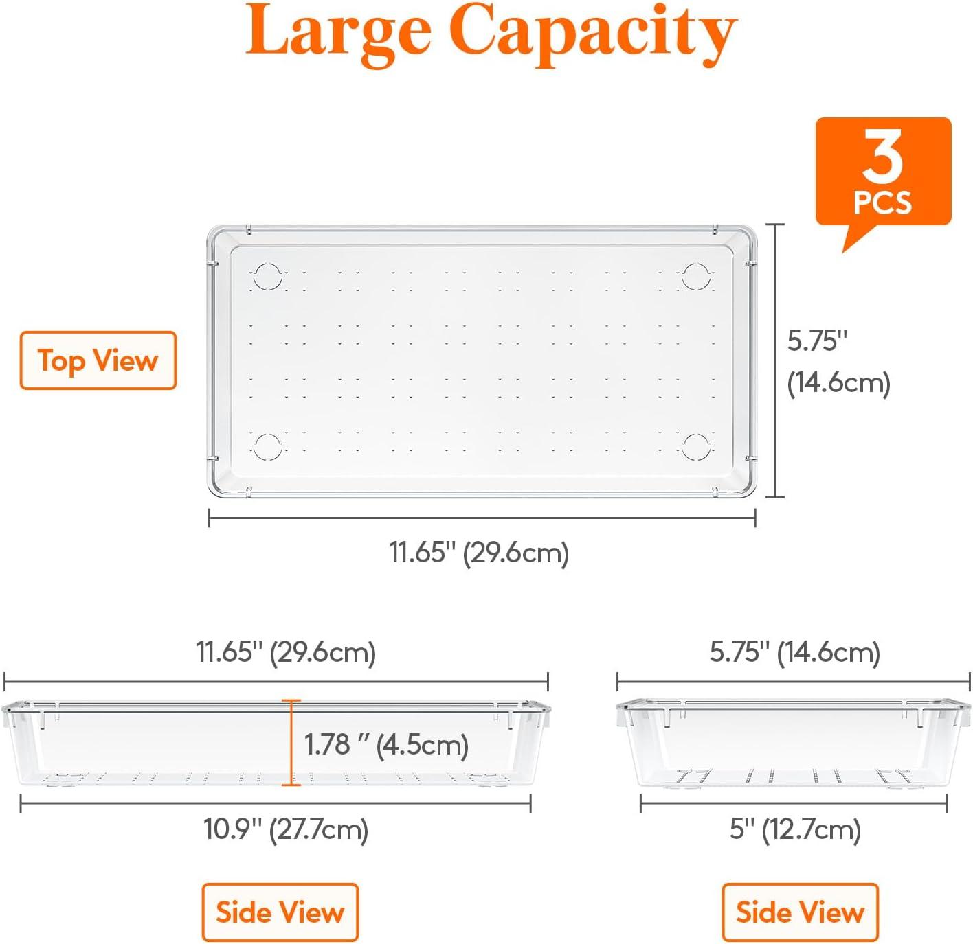 imageLifewit Silverware Drawer Organizer 575quot x 1165quot Clear Utensil Tray for Kitchen Drawer Stackable Plastic Flatware and Cutlery Storage Box Divider for Spoons Forks Knives Tools 2 Pack3