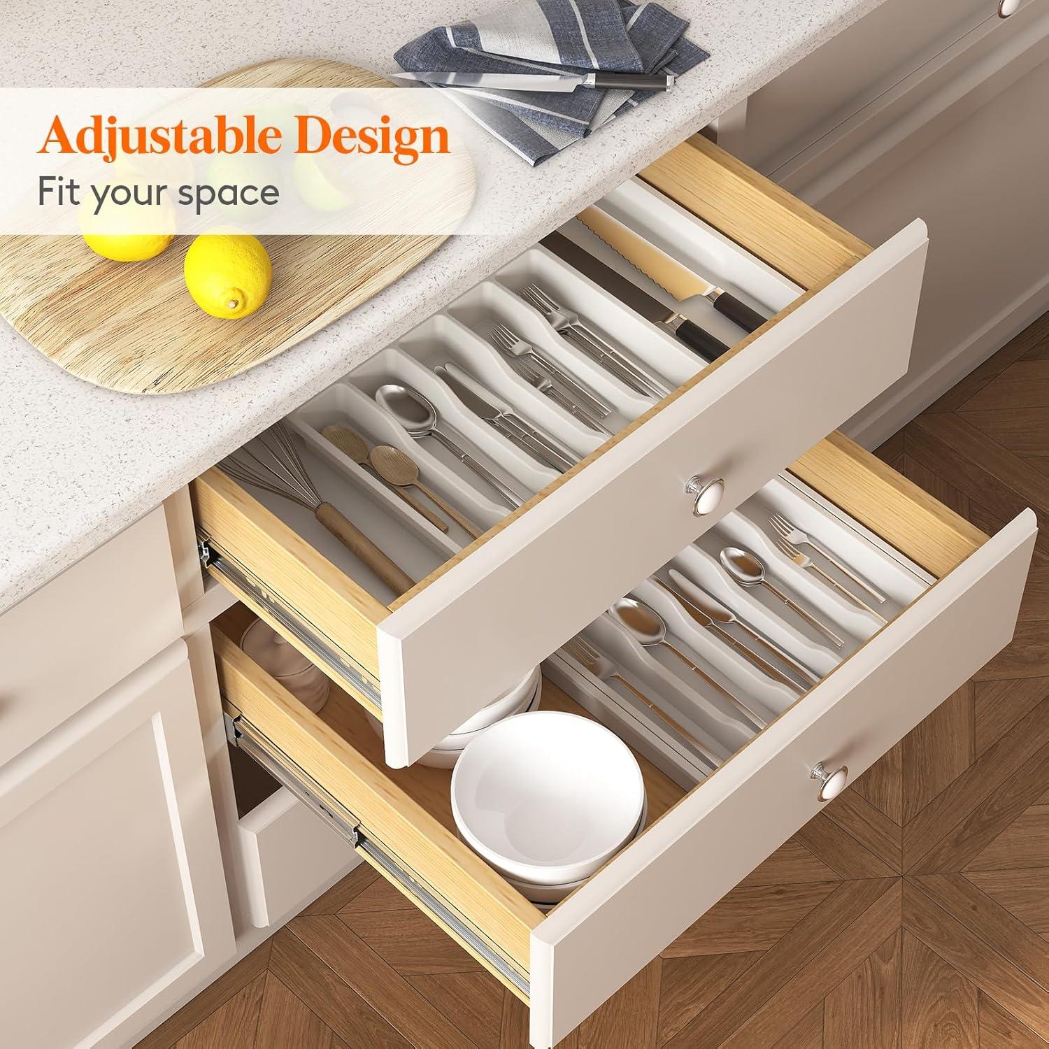 imageLifewit Silverware Drawer Organizer and Utensil Organizer Set Expandable Cooking Cutlery Tray for Kitchen Adjustable Plastic Flatware Holder Storage Divider for Spoons Forks Knives Large BlackWhite