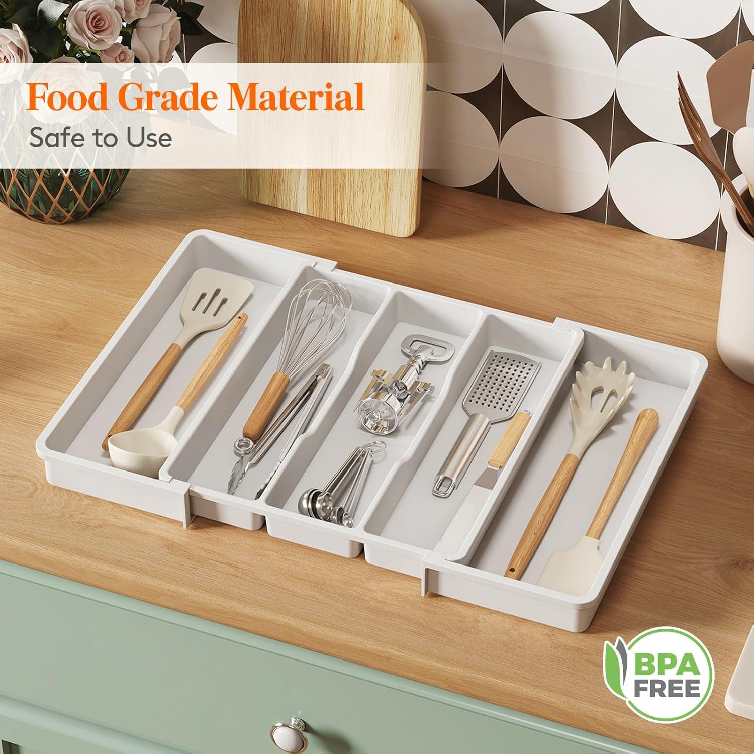 imageLifewit Silverware Drawer Organizer and Utensil Organizer Set Expandable Cooking Cutlery Tray for Kitchen Adjustable Plastic Flatware Holder Storage Divider for Spoons Forks Knives Large BlackWhite