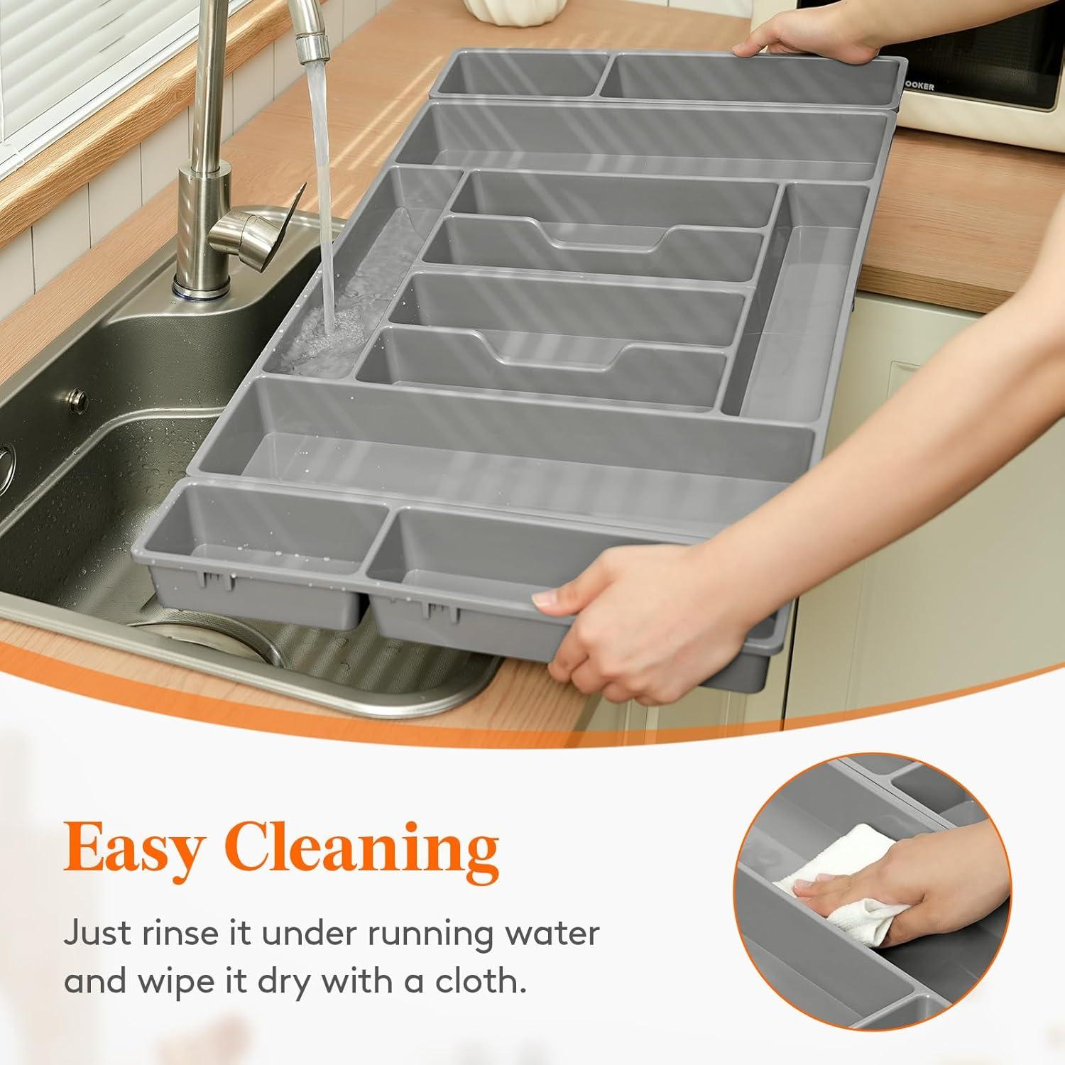 imageLifewit Silverware Organizer Plastic Kitchen Utensil Drawer Tray Cutlery Flatware Storage Holder for Spoons Forks Knives 20 x 16 Inches 8 Compartment Gray321 x 165 x 2 IN