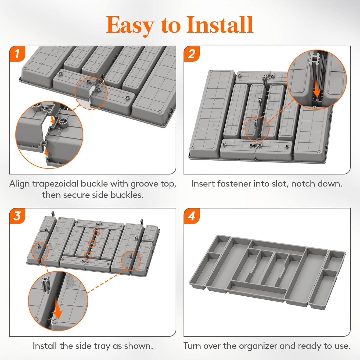 imageLifewit Silverware Organizer Plastic Kitchen Utensil Drawer Tray Cutlery Flatware Storage Holder for Spoons Forks Knives 20 x 16 Inches 8 Compartment Gray321 x 165 x 2 IN