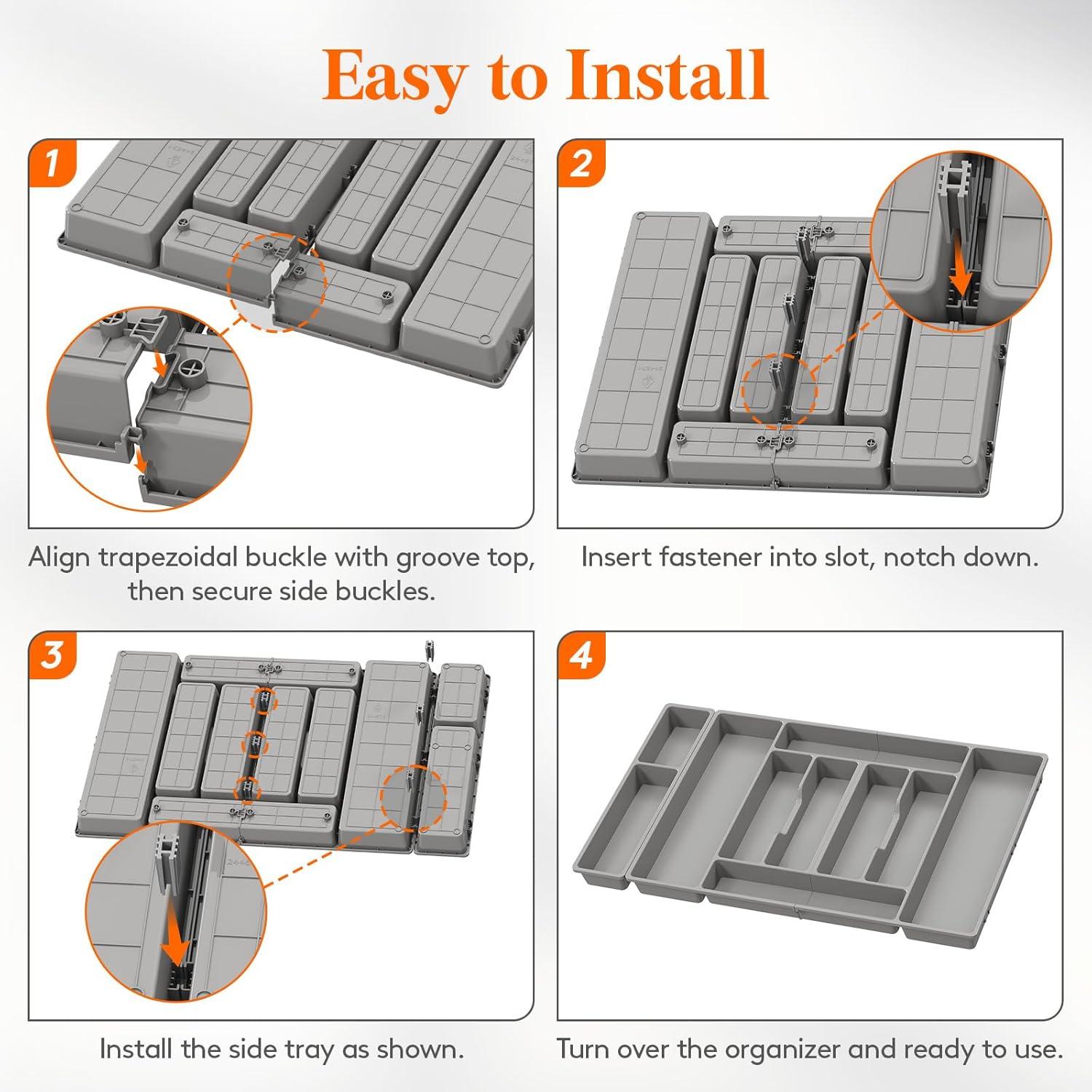imageLifewit Silverware Organizer Plastic Kitchen Utensil Drawer Tray Cutlery Flatware Storage Holder for Spoons Forks Knives 20 x 16 Inches 8 Compartment Gray282 x 165 x 2 IN