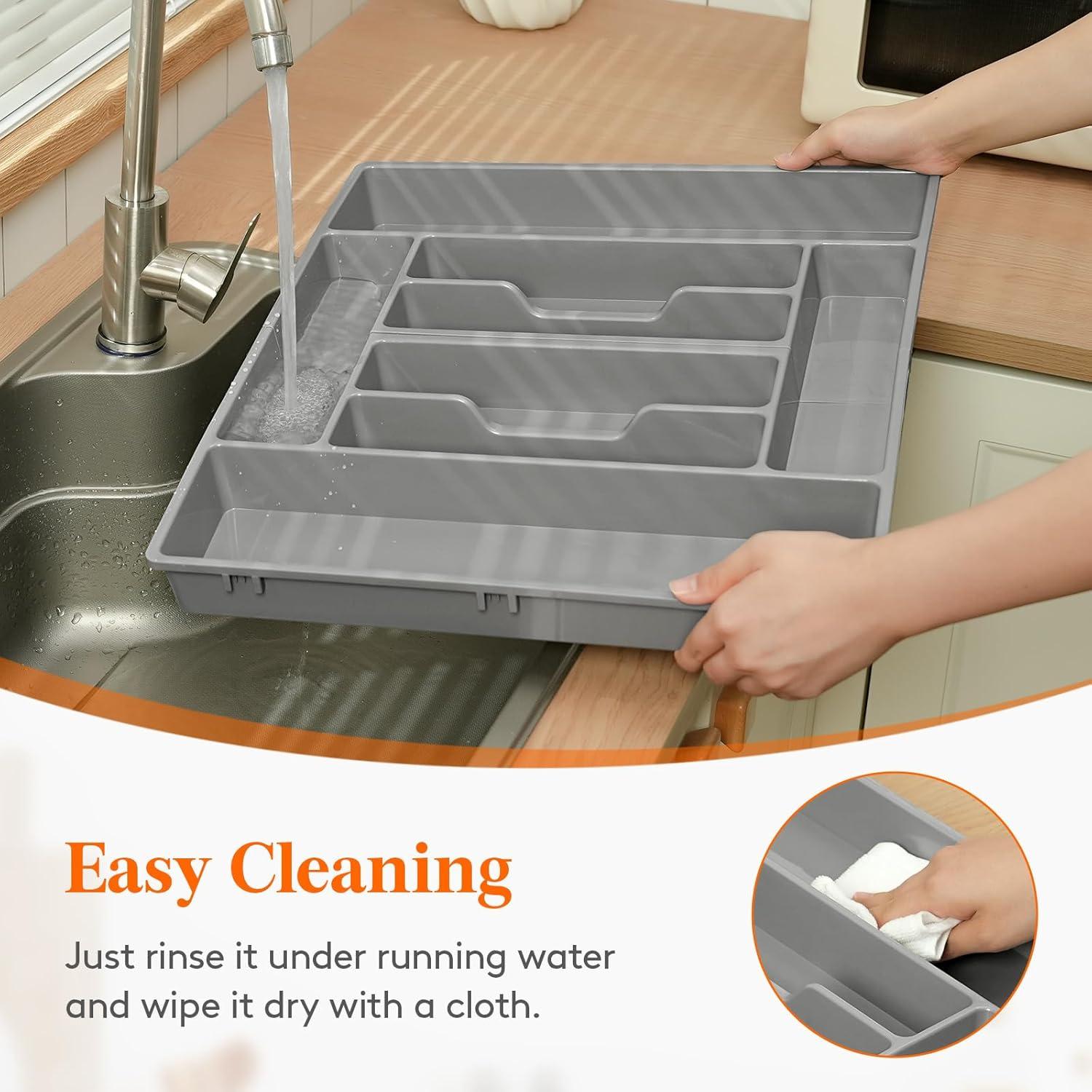 imageLifewit Silverware Organizer Plastic Kitchen Utensil Drawer Tray Cutlery Flatware Storage Holder for Spoons Forks Knives 20 x 16 Inches 8 Compartment Gray203 x 165 x 2 IN