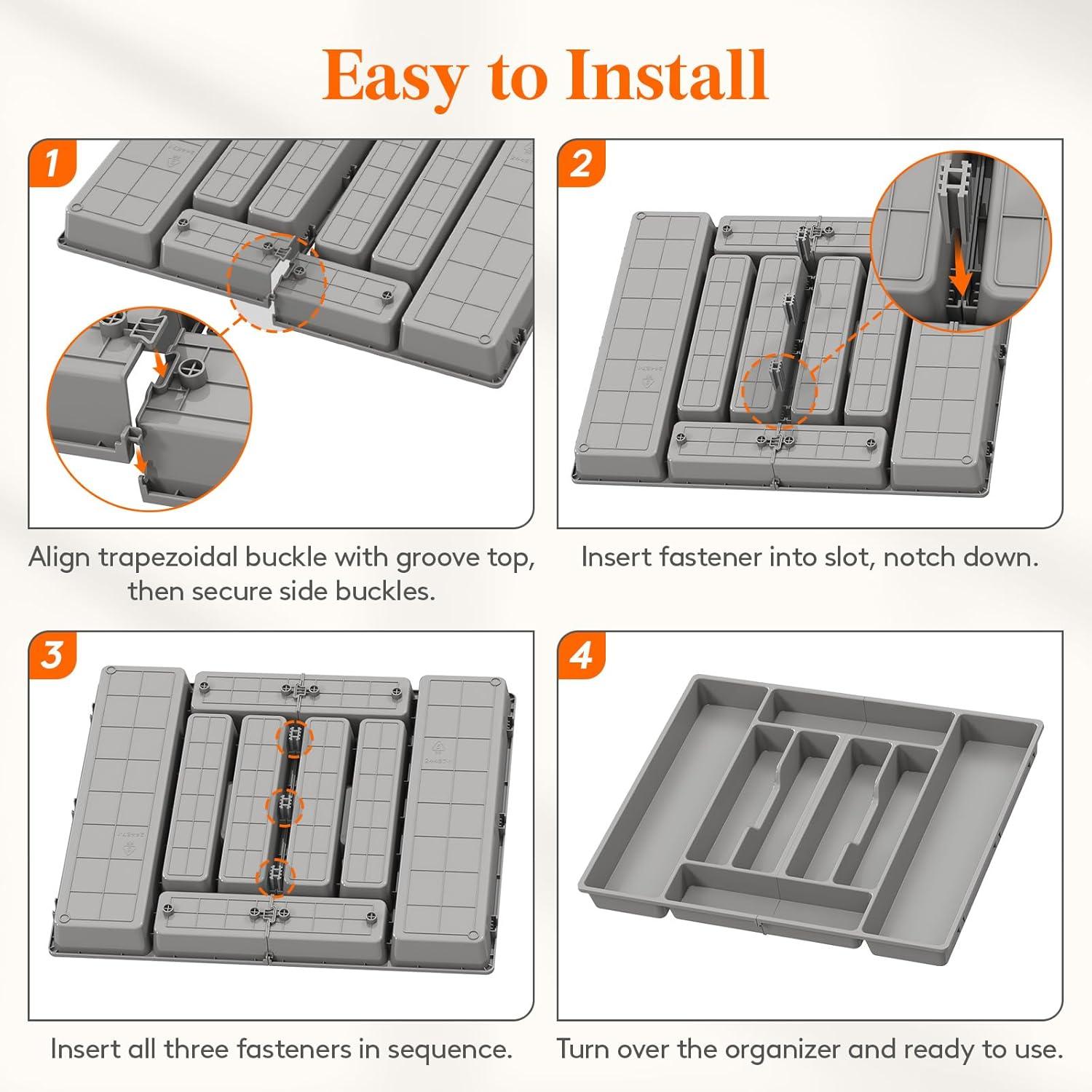 imageLifewit Silverware Organizer Plastic Kitchen Utensil Drawer Tray Cutlery Flatware Storage Holder for Spoons Forks Knives 20 x 16 Inches 8 Compartment Gray203 x 165 x 2 IN