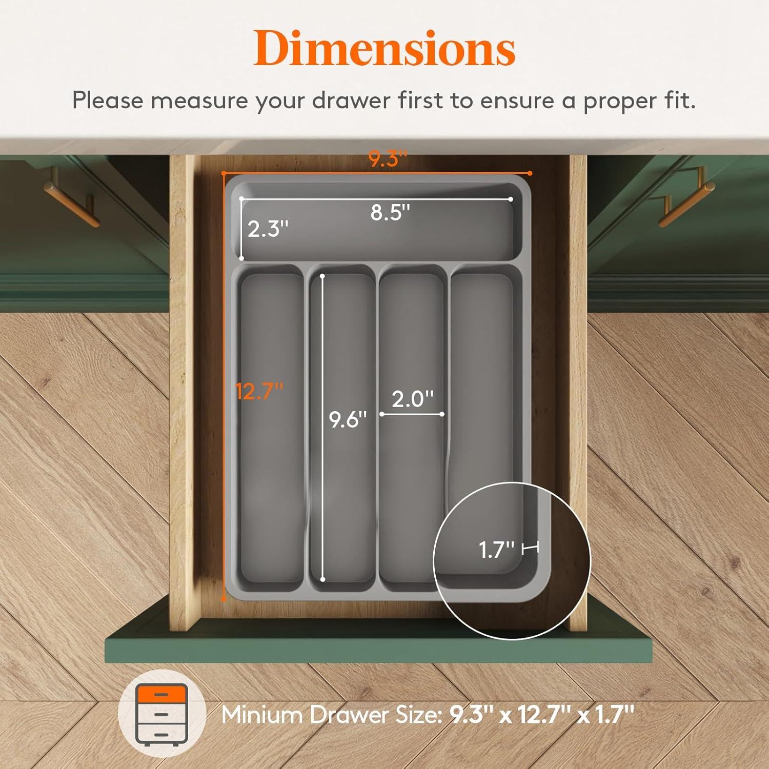 imageLifewit Silverware Organizer with Lid Covered Utensil Tray for Kitchen Drawer and Countertop Plastic Cutlery and Flatware Storage Box for Spoons Forks Knives Holder Case 6 Compartments BlackGray