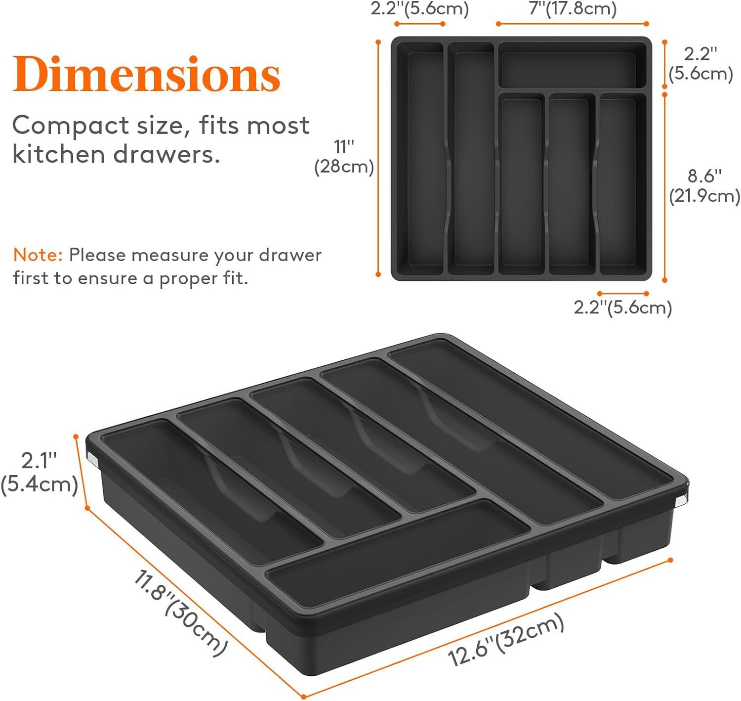imageLifewit Silverware Organizer with Lid Covered Utensil Tray for Kitchen Drawer and Countertop Plastic Cutlery and Flatware Storage Box for Spoons Forks Knives Holder Case 6 Compartments BlackBlack