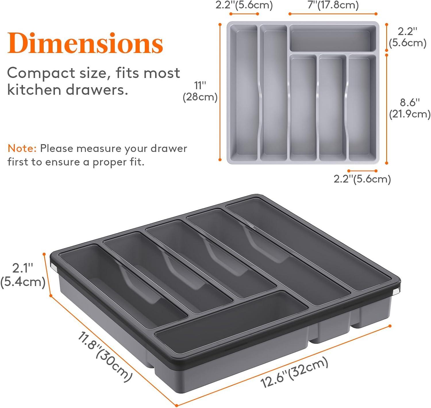 imageLifewit Silverware Organizer with Lid Covered Utensil Tray for Kitchen Drawer and Countertop Plastic Cutlery and Flatware Storage Box for Spoons Forks Knives Holder Case 6 Compartments BlackGray