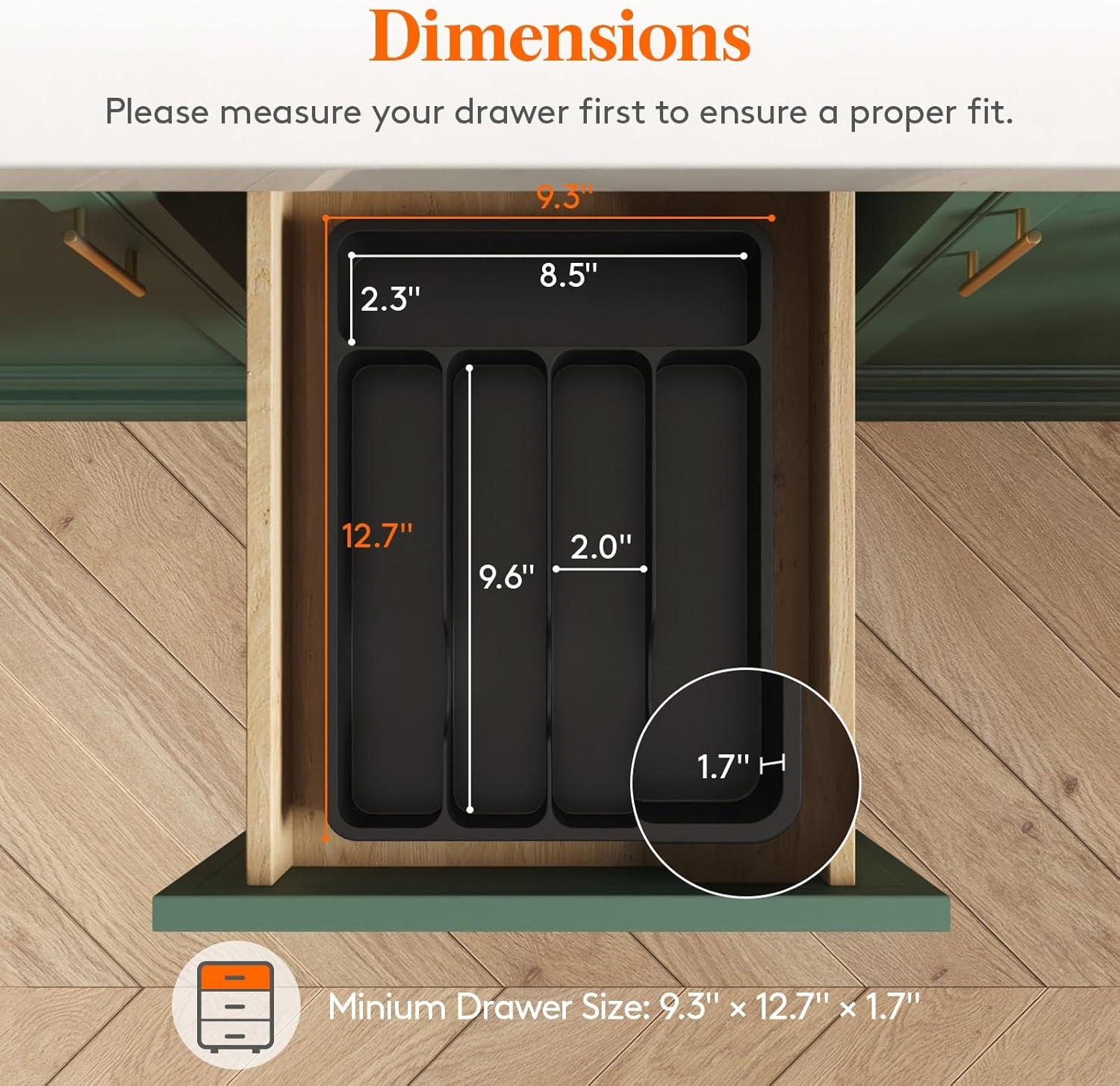 imageLifewit Silverware Organizer with Lid Covered Utensil Tray for Kitchen Drawer and Countertop Plastic Cutlery and Flatware Storage Box for Spoons Forks Knives Holder Case 6 Compartments BlackBlack