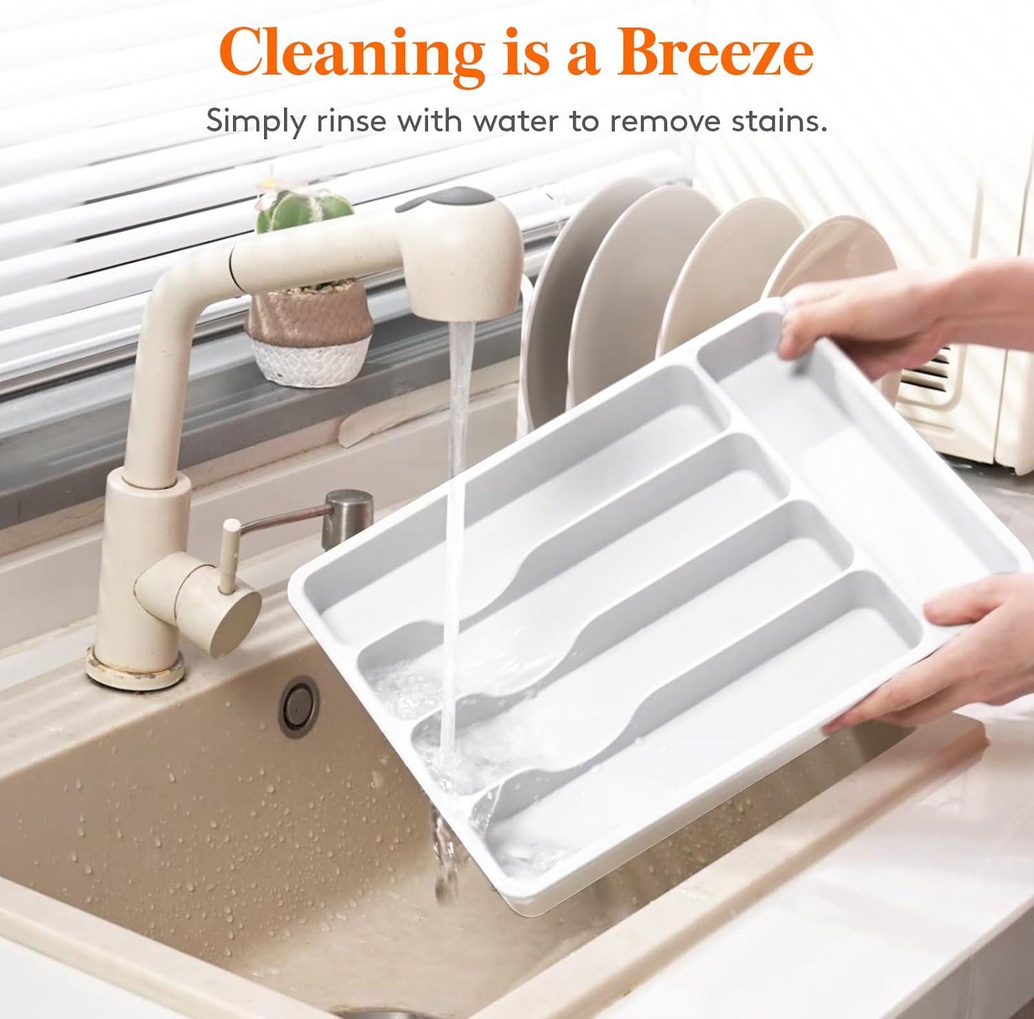 imageLifewit Silverware Organizer with Lid Covered Utensil Tray for Kitchen Drawer and Countertop Plastic Cutlery and Flatware Storage Box for Spoons Forks Knives Holder Case 6 Compartments BlackWhite