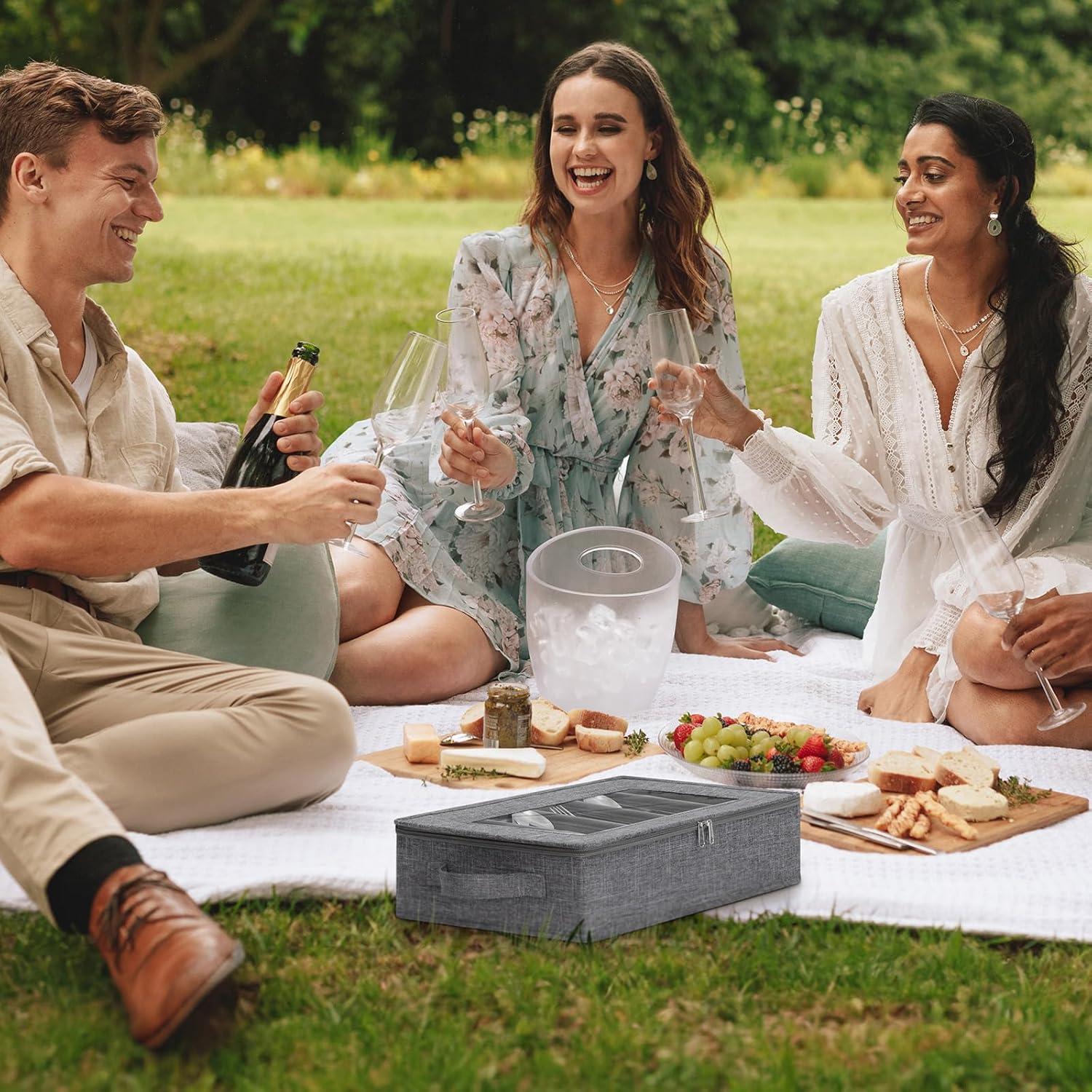 imageLifewit Silverware Storage Box Covered Flatware Organizer with Zipper Lid 5 Compartment Cutlery Case with Adjustable Divider and Handle Utensil Container for Spoon Fork Knives Gray 1 Pack2