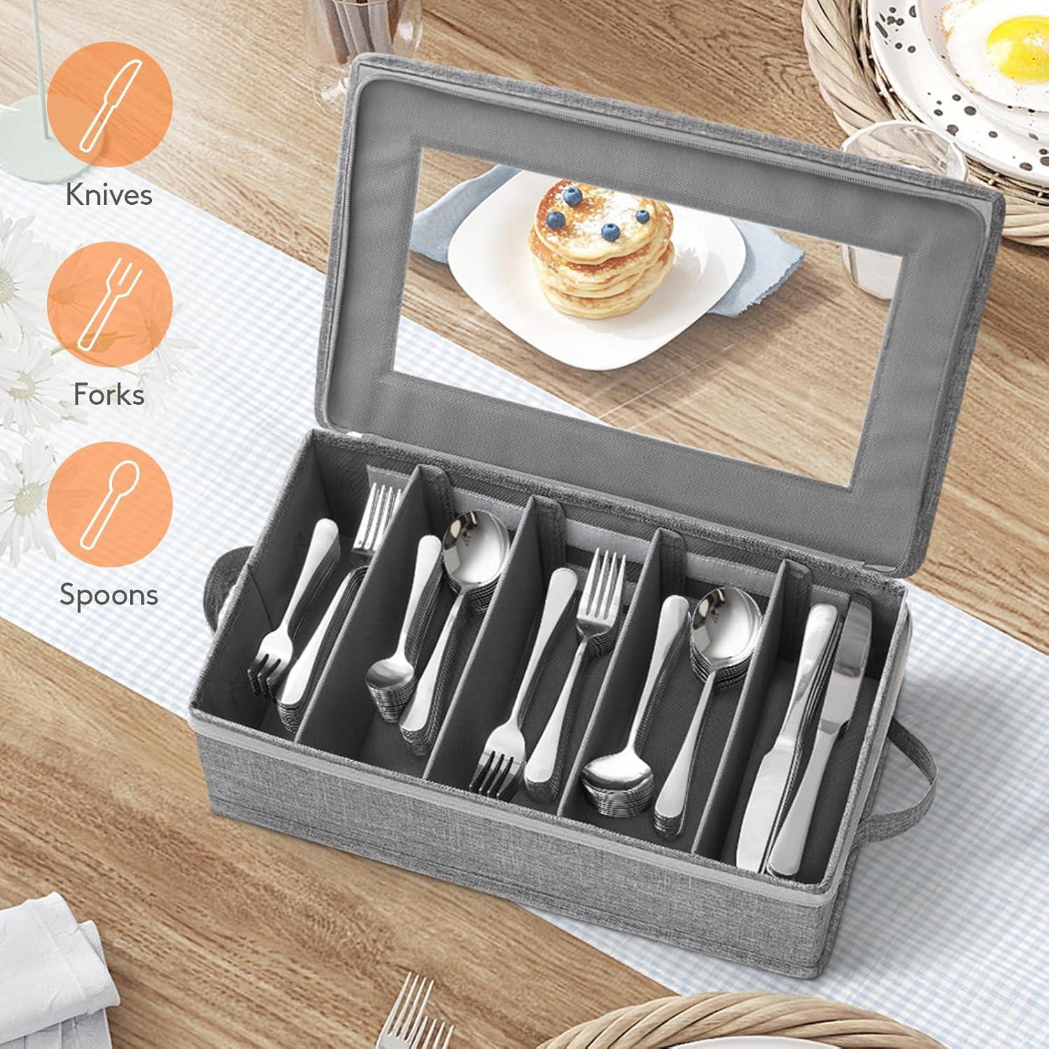 imageLifewit Silverware Storage Box Covered Flatware Organizer with Zipper Lid 5 Compartment Cutlery Case with Adjustable Divider and Handle Utensil Container for Spoon Fork Knives Gray 1 Pack2