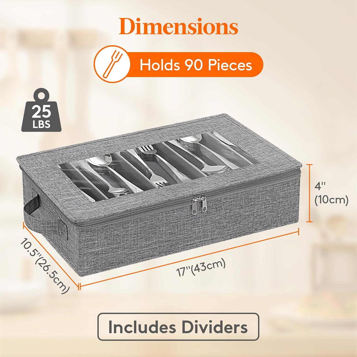 imageLifewit Silverware Storage Box Covered Flatware Organizer with Zipper Lid 5 Compartment Cutlery Case with Adjustable Divider and Handle Utensil Container for Spoon Fork Knives Gray 1 Pack2