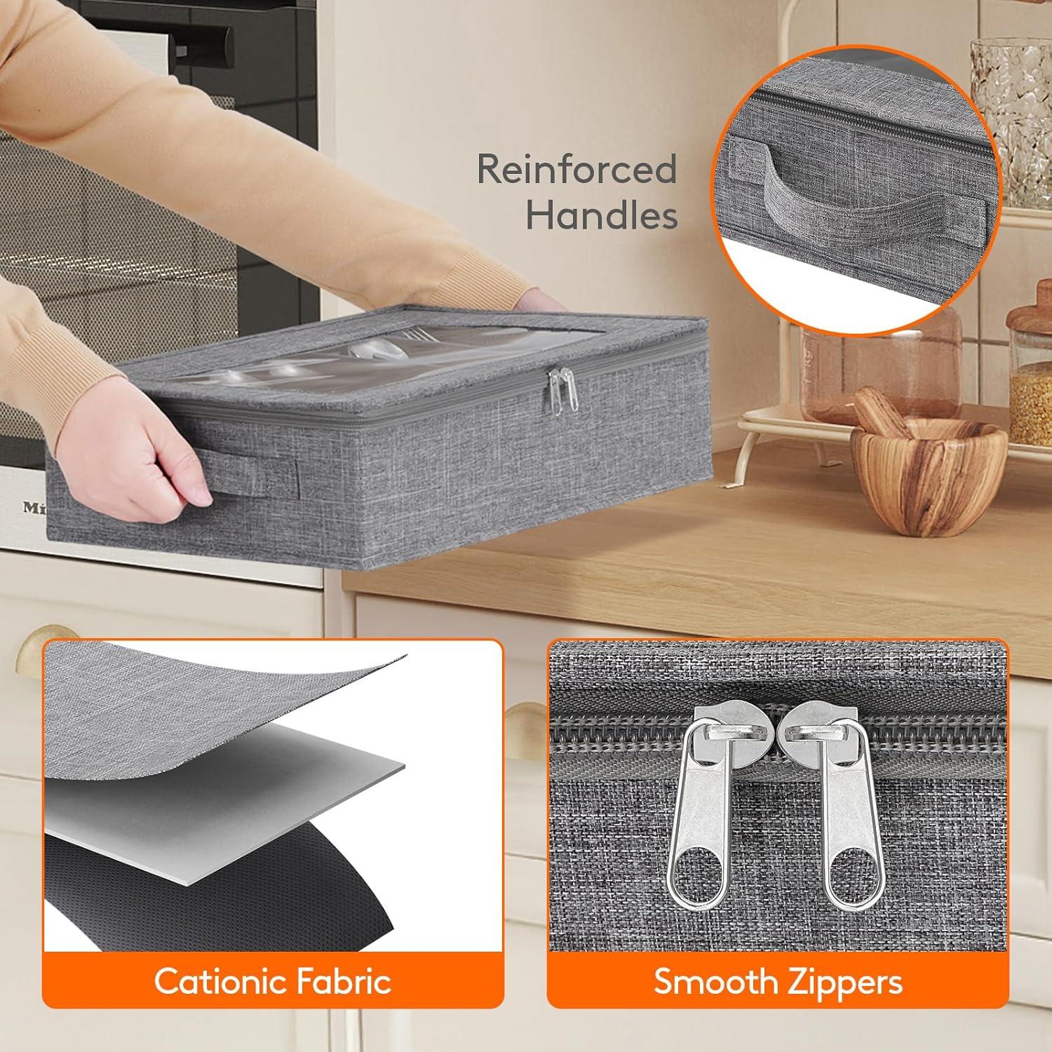 imageLifewit Silverware Storage Box Covered Flatware Organizer with Zipper Lid 5 Compartment Cutlery Case with Adjustable Divider and Handle Utensil Container for Spoon Fork Knives Gray 1 Pack2