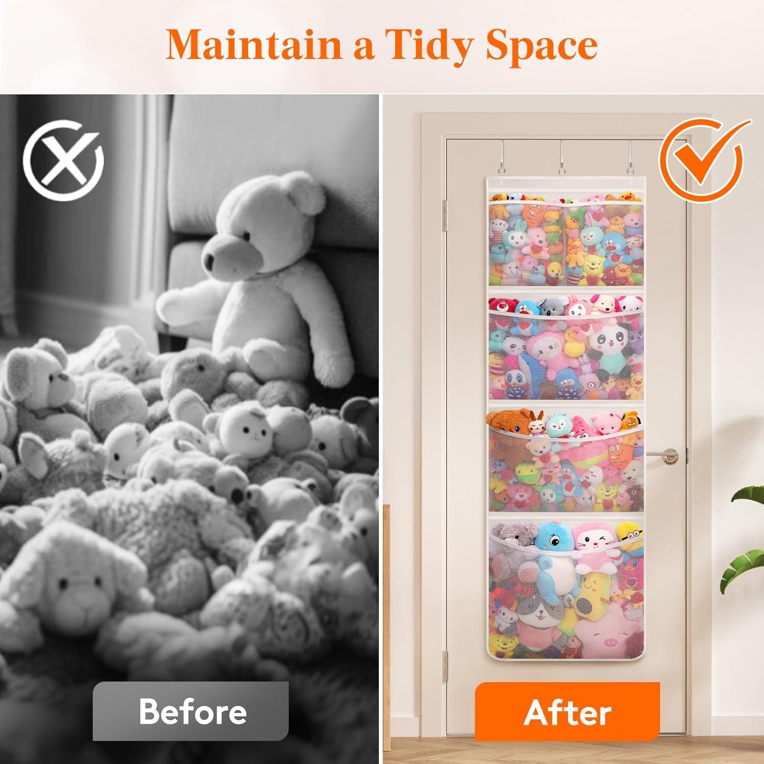 imageLifewit Stuffed Animal Storage for Door Up to 17quot Thick 1 Pack Over the Door Organizer with 5 Expandable Mesh Pockets Breathable Oxford Fabric Hanging Kid Plush Baby Toy Holder for Nursery WhiteWhite