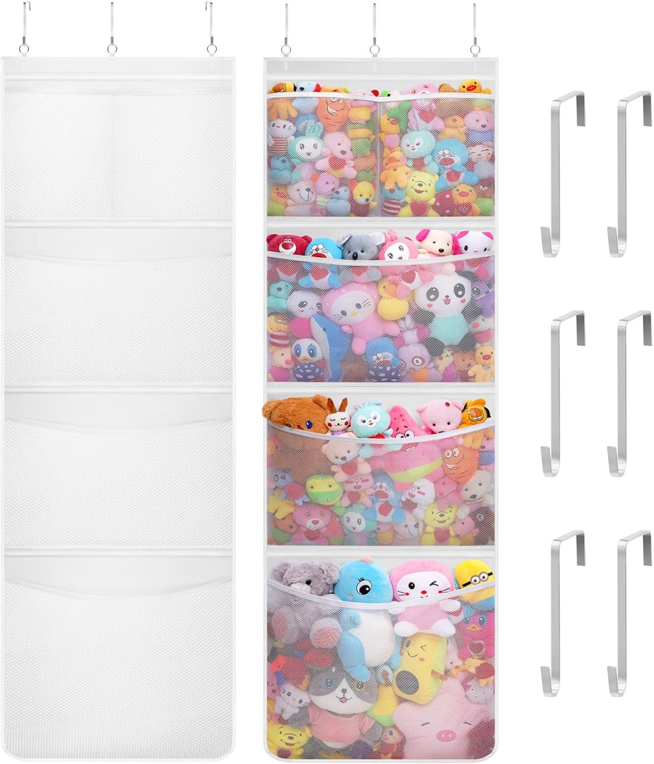 imageLifewit Stuffed Animal Storage for Door Up to 17quot Thick 1 Pack Over the Door Organizer with 5 Expandable Mesh Pockets Breathable Oxford Fabric Hanging Kid Plush Baby Toy Holder for Nursery WhiteWhite