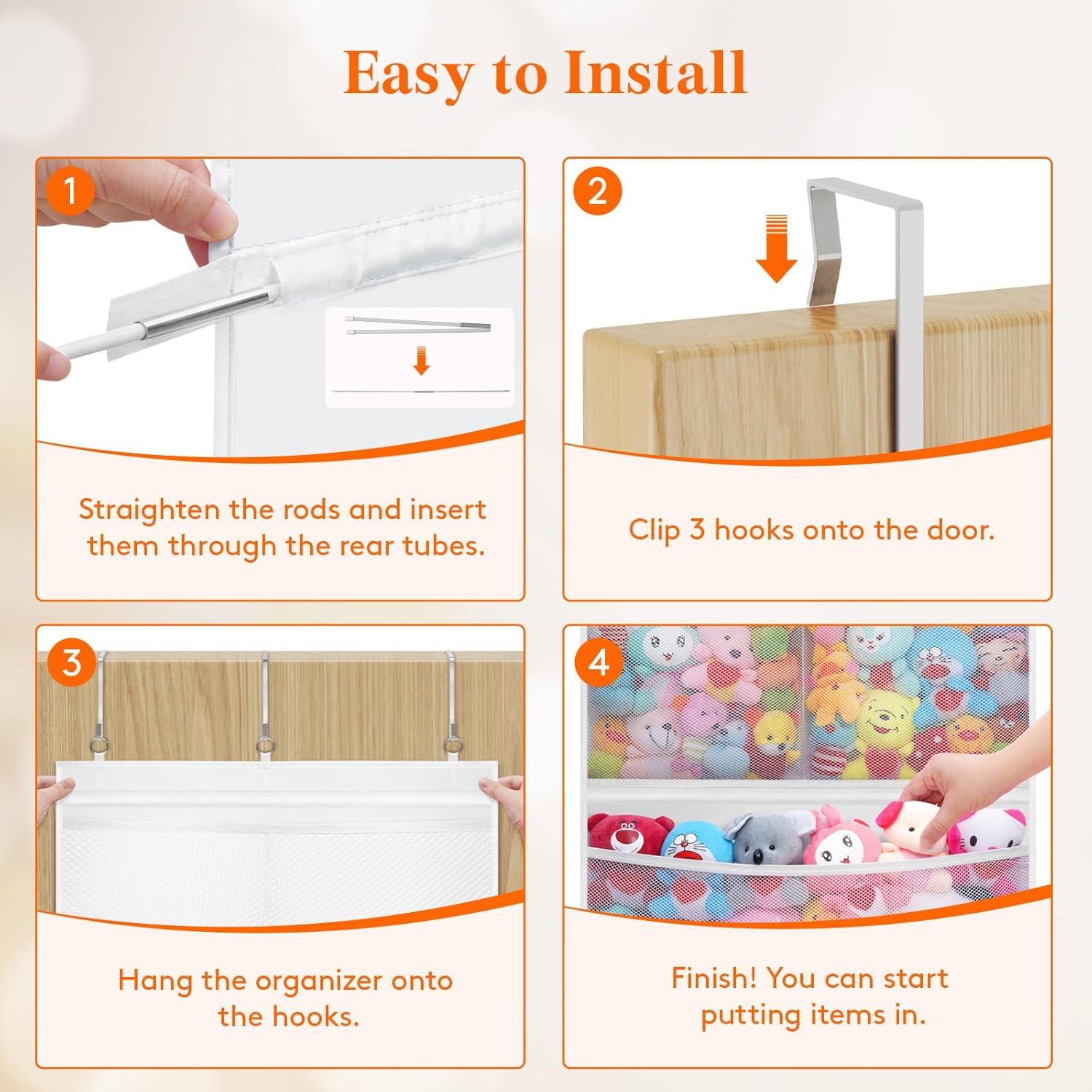 imageLifewit Stuffed Animal Storage for Door Up to 17quot Thick 1 Pack Over the Door Organizer with 5 Expandable Mesh Pockets Breathable Oxford Fabric Hanging Kid Plush Baby Toy Holder for Nursery WhiteWhite