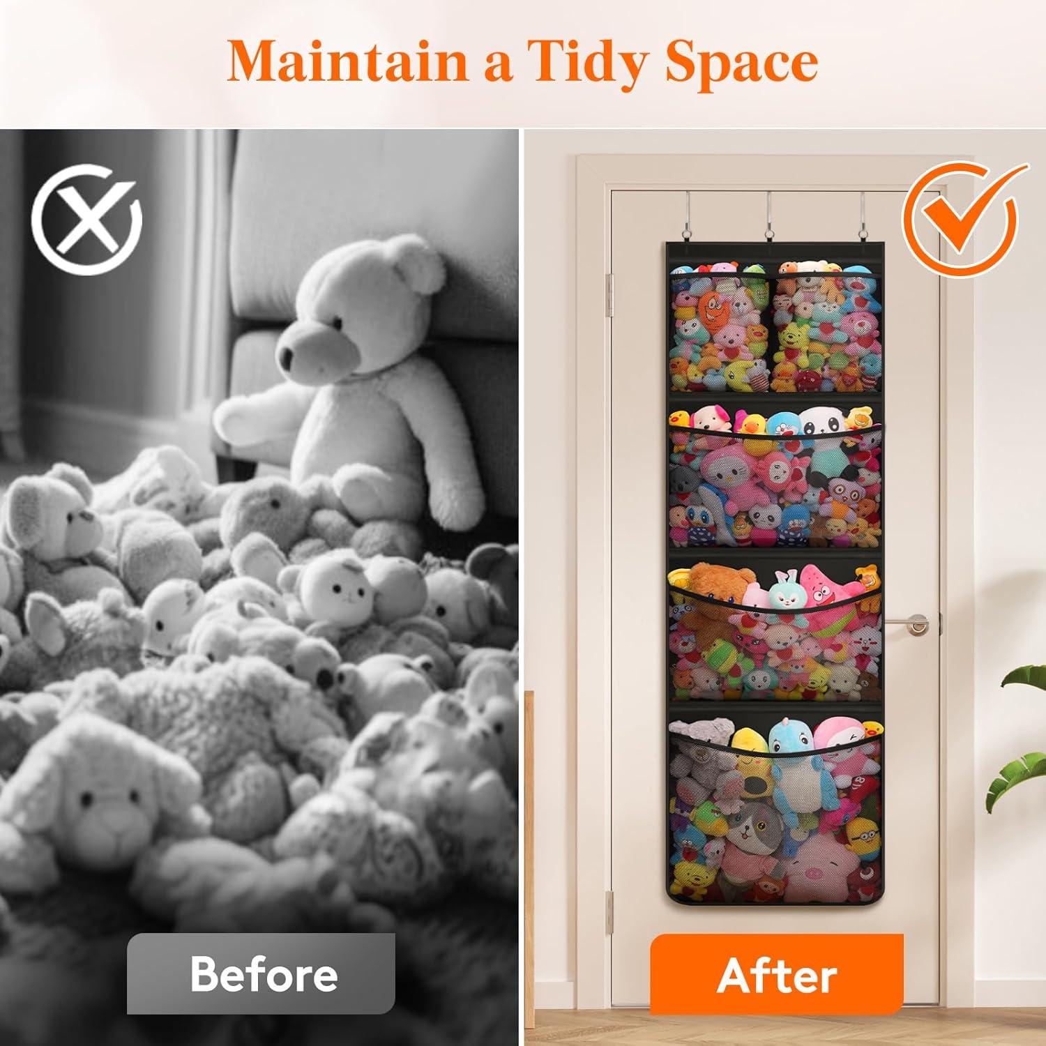 imageLifewit Stuffed Animal Storage for Door Up to 17quot Thick 1 Pack Over the Door Organizer with 5 Expandable Mesh Pockets Breathable Oxford Fabric Hanging Kid Plush Baby Toy Holder for Nursery WhiteBlack