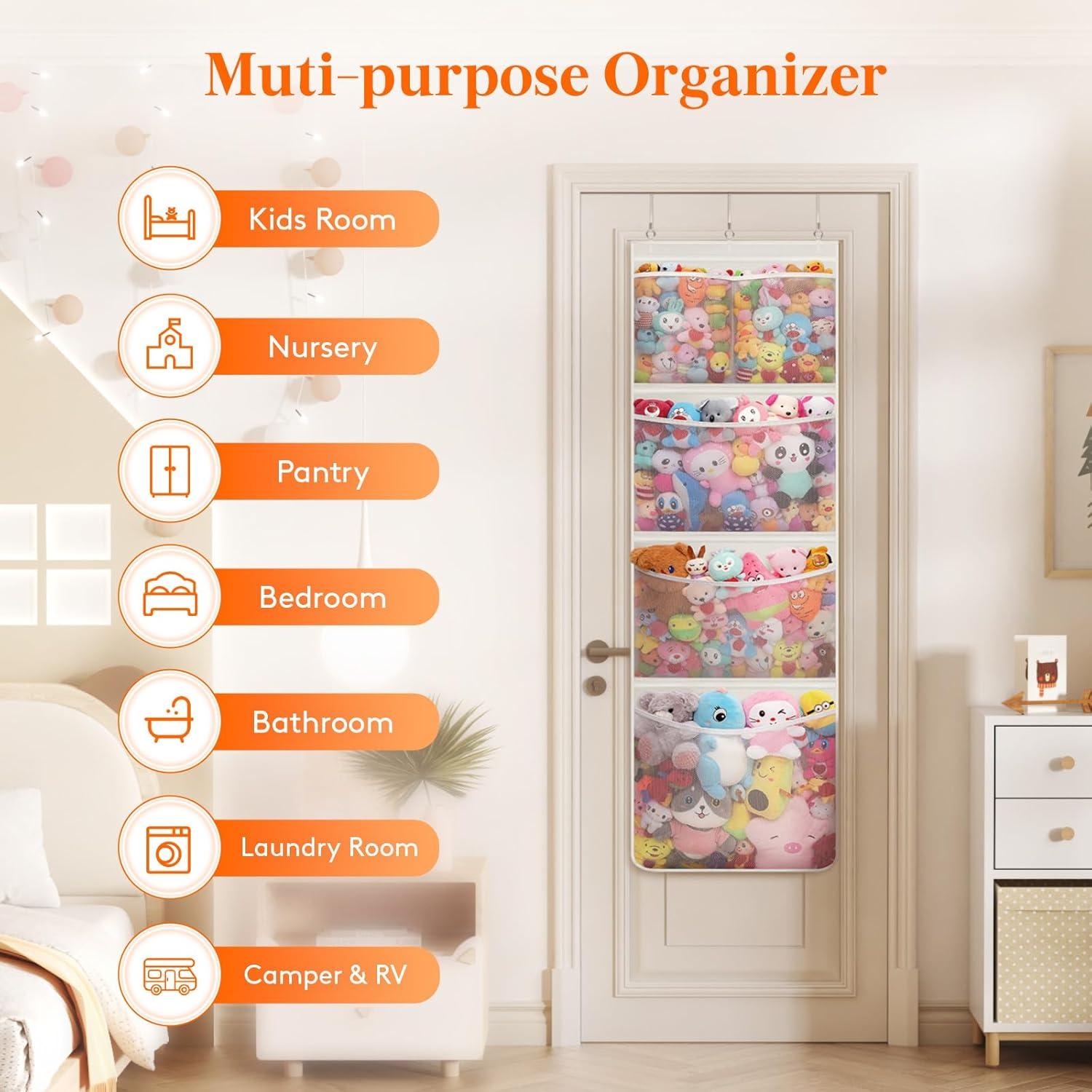 imageLifewit Stuffed Animal Storage for Door Up to 17quot Thick 1 Pack Over the Door Organizer with 5 Expandable Mesh Pockets Breathable Oxford Fabric Hanging Kid Plush Baby Toy Holder for Nursery WhiteWhite