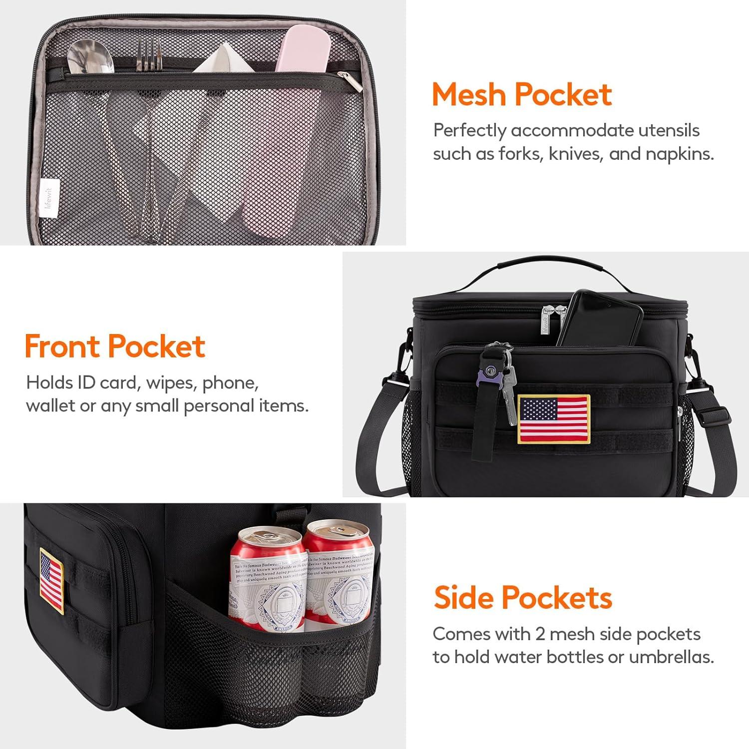 imageLifewit Tactical Lunch Box for Men Insulated Lunch Bag 9L 12Can BlackBlack