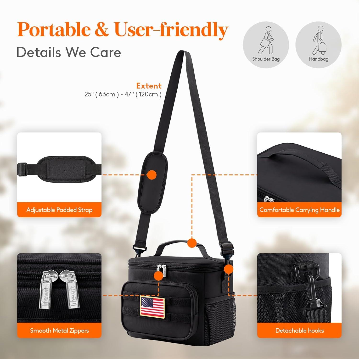 imageLifewit Tactical Lunch Box for Men Insulated Lunch Bag 9L 12Can BlackBlack